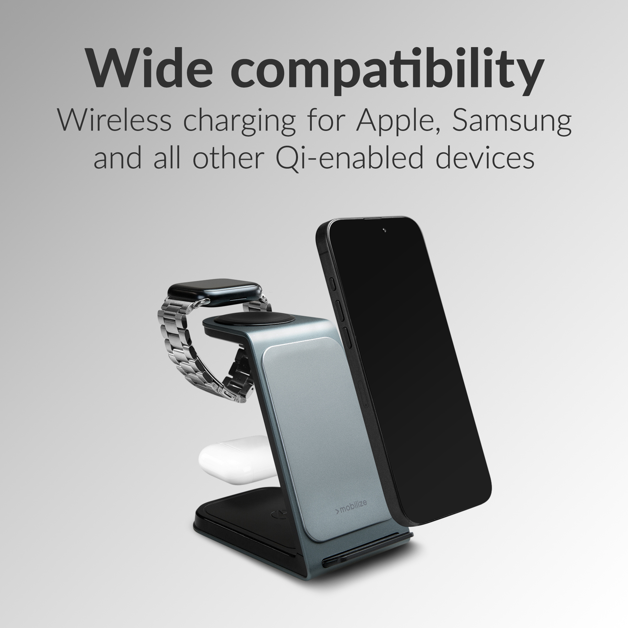 Mobilize 3in1 Aluminium Wireless Charger Station 15W - Afbeelding 2