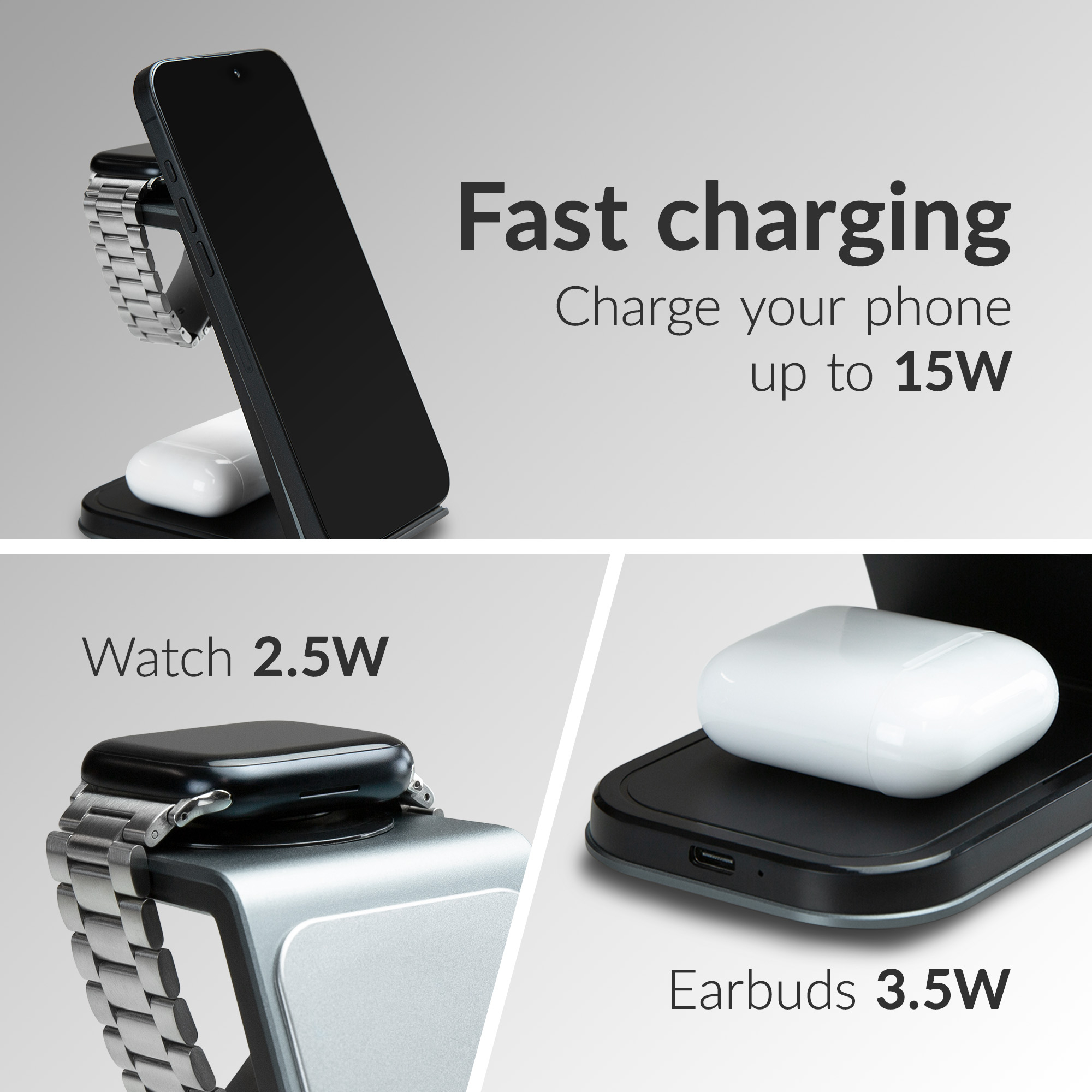 Mobilize 3in1 Aluminium Wireless Charger Station 15W - Afbeelding 4