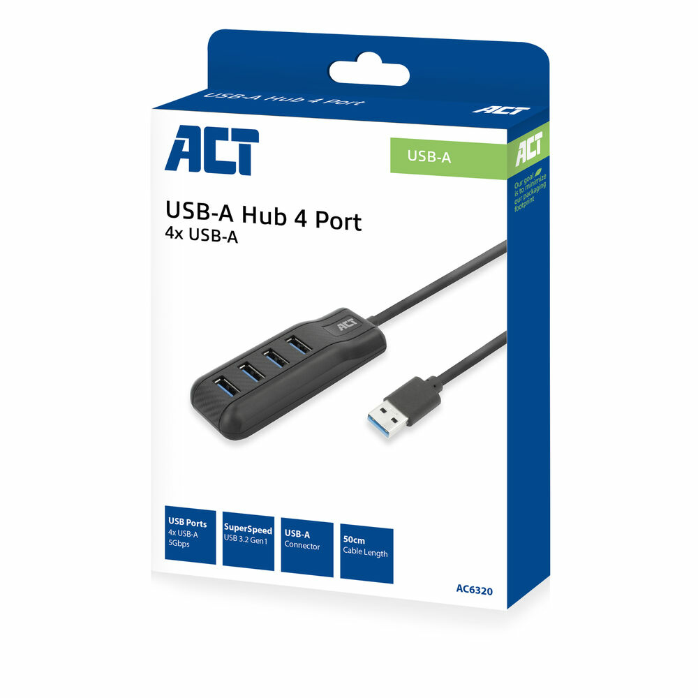 ACT AC6320 interface hub USB 3.2 Gen 1 (3.1 Gen 1) Type-A 5000 Mbit/s Zwart - Afbeelding 4