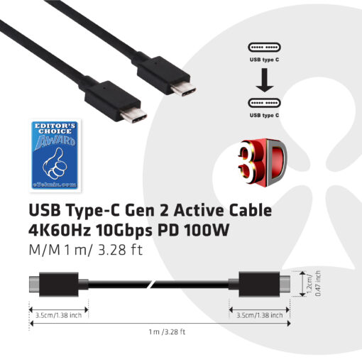 CLUB3D USB Type-C Gen 2 actieve kabel - 4K60Hz, 10Gbps(data) Opladen op 100W M/V 1 m ook geschikt voor Apple Macs - Afbeelding 6