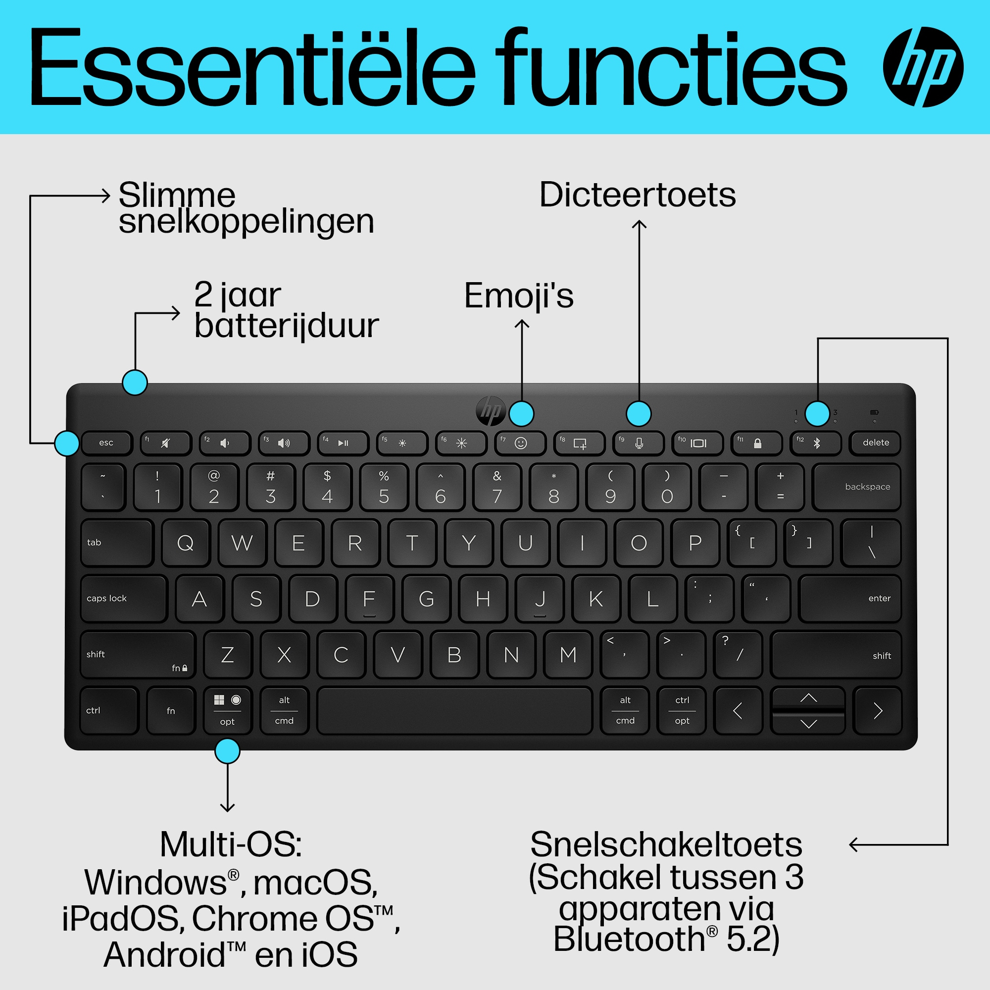 HP 350 Compact Multi-Device Bluetooth Keyboard - Afbeelding 11