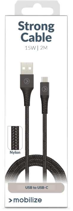 Mobilize Strong Nylon Cable USB to USB-C 2m. 15W Black - Afbeelding 5