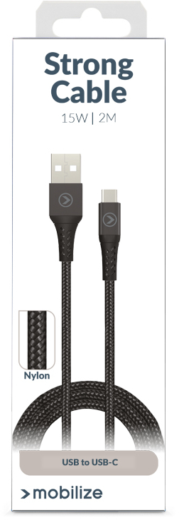 Mobilize Strong Nylon Cable USB to USB-C 2m. 15W Black - Afbeelding 5
