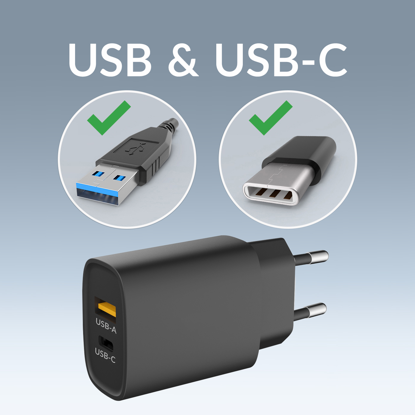 Mobilize Wall Charger USB-C + USB 25W with PD/PPS Black - Afbeelding 3