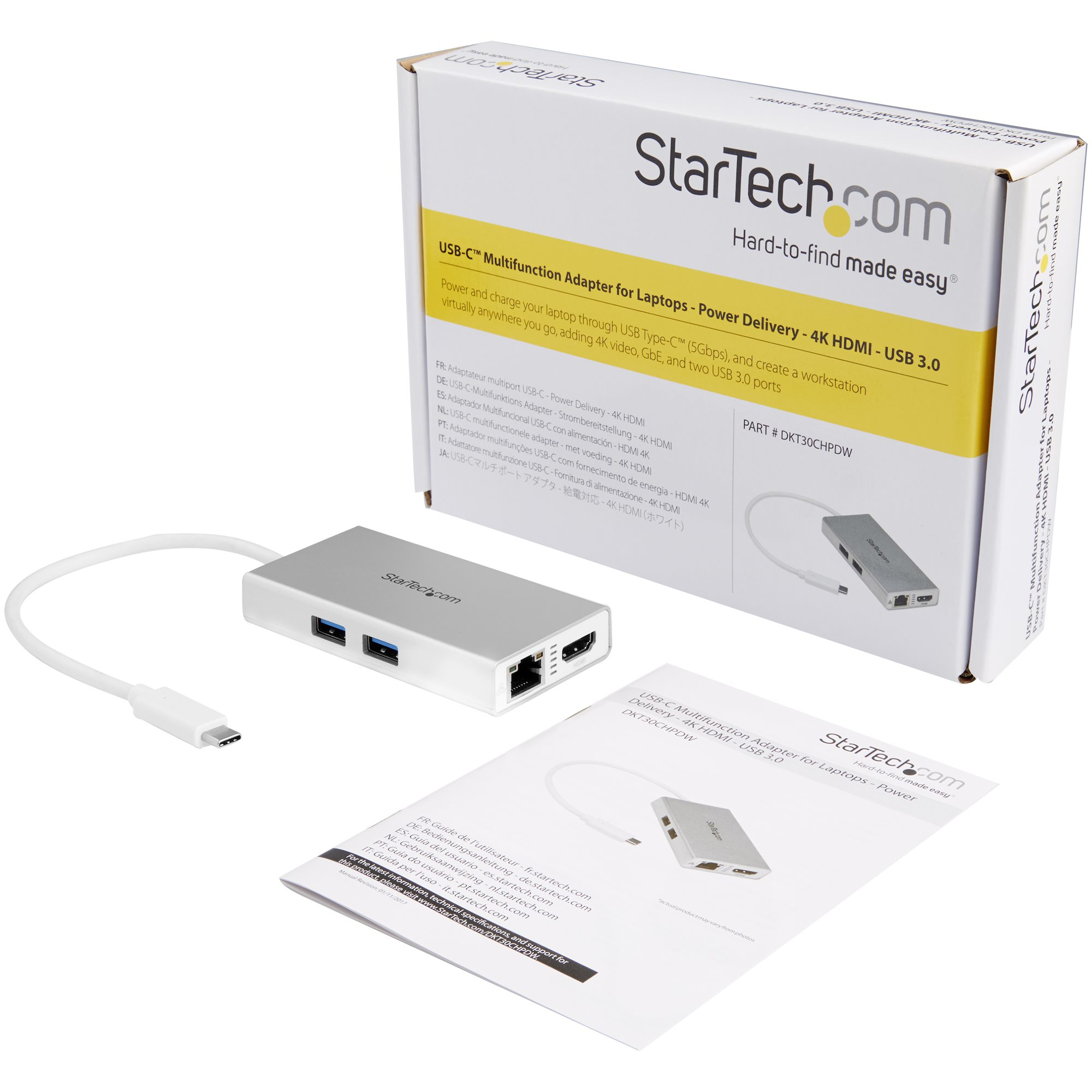 StarTech.com USB-C Multiport Adapter, USB-C Travel Dock met 4K HDMI, 60W Power Delivery Passthrough, GbE, 2pt USB-A 3.0 Hub, USB Type-C Mini Laptop Docking Station, Wit - Afbeelding 7