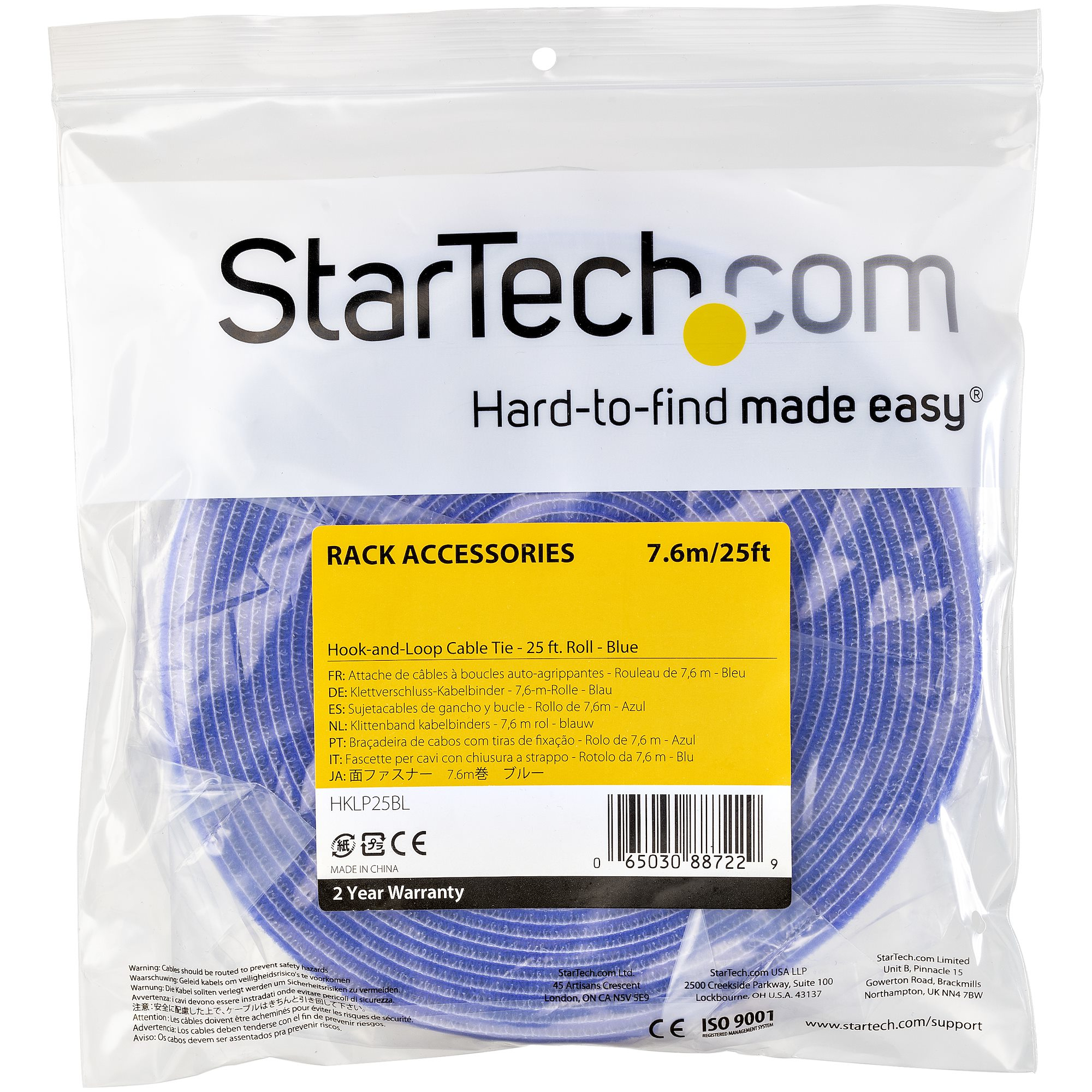 StarTech.com 7,6m Bulk Rol Klittenband - Op Maat te Knippen Herbruikbare Kabelbinders - Industriële Klitband Tape - Zelfklevende Klittenband Tyrap Strips - Blauw - Afbeelding 5