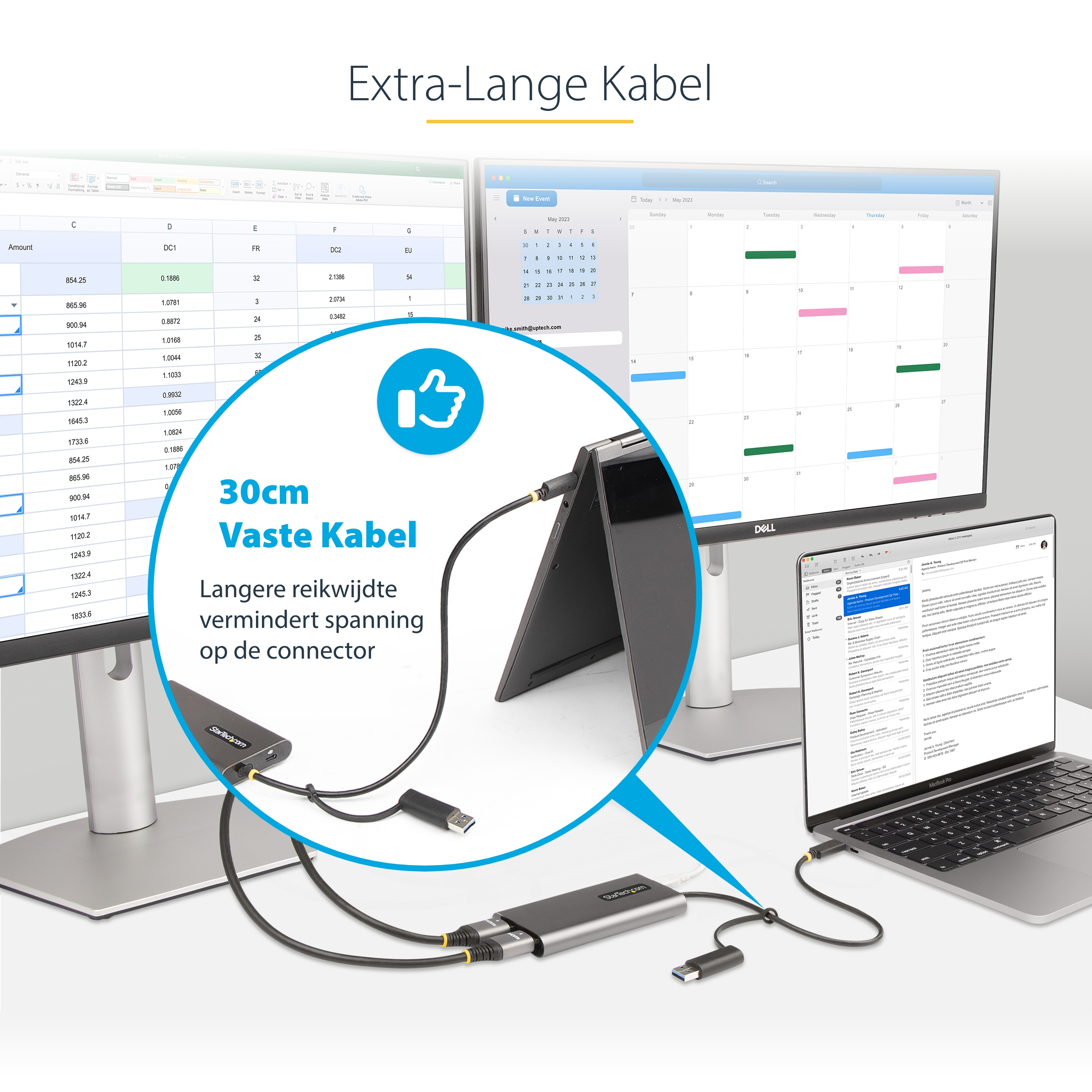 StarTech.com USB-C naar Dual-HDMI Adapter, USB-C of A naar 2x HDMI, 4K 60Hz, 100W Power Delivery Pass-Through, 30cm Ingebouwde Kabel, USB naar HDMI Multi-Monitor Converter voor Laptop - Afbeelding 12