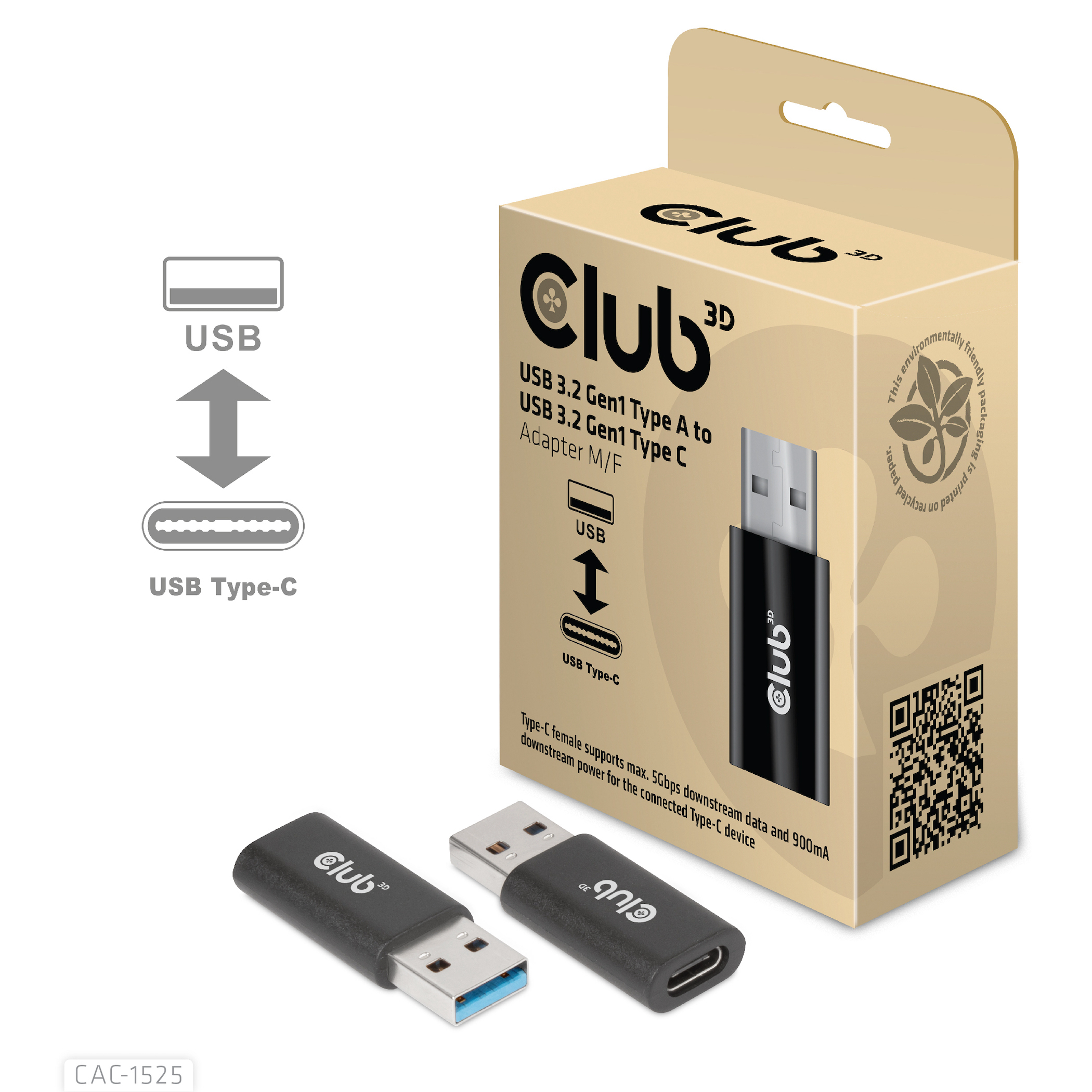 CLUB3D USB 3.2 Gen1 Type A to USB 3.2 Gen1 Type C Adapter M/F - Afbeelding 3