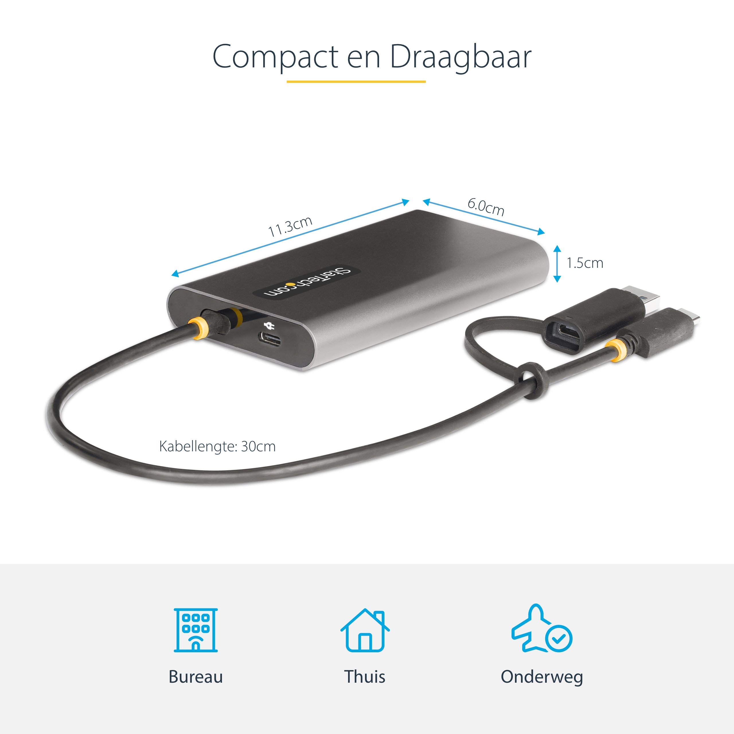 StarTech.com USB-C naar Dual-HDMI Adapter, USB-C of A naar 2x HDMI, 4K 60Hz, 100W Power Delivery Pass-Through, 30cm Ingebouwde Kabel, USB naar HDMI Multi-Monitor Converter voor Laptop - Afbeelding 14