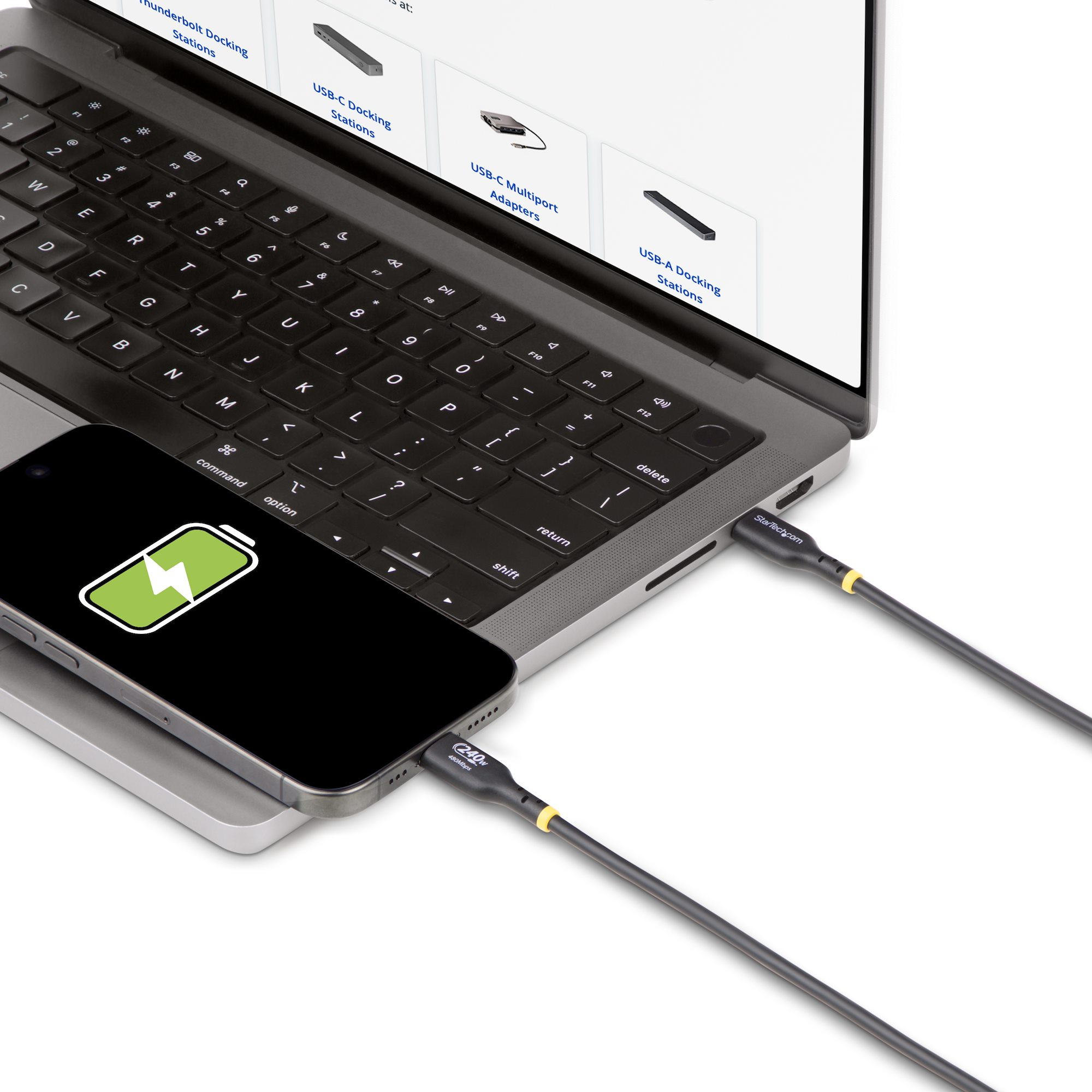 StarTech.com 3m USB-C Laadkabel, Charge & Sync, 240W (5A) PD EPR, USB 2.0, Laptop Type C Laadkabel, USB-IF Gecertificeerd, TPE Mantel - Zwarte USB-C Oplaadkabel - Afbeelding 8
