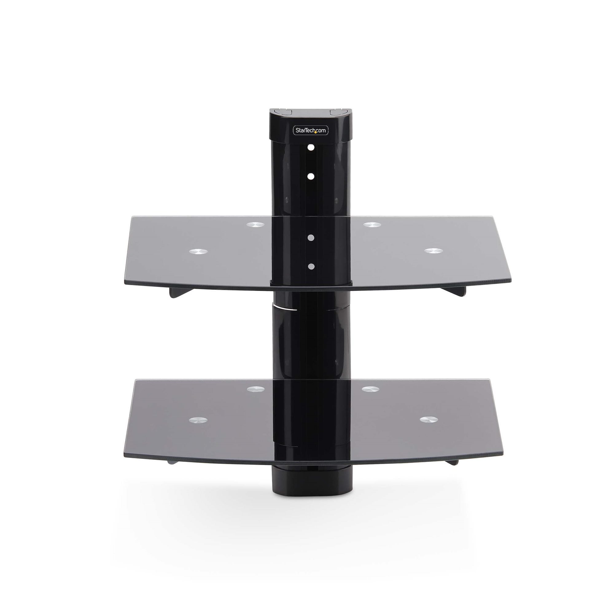 StarTech.com Dubbele Hangende Wandplanken voor Audio/Video Apparatuur, In Hoogte Verstelbare Schappen voor Onder TV, Hangend Wandmeubel, Organiseer uw A/V apparatuur op deze zwarte glazen schappen - Afbeelding 4