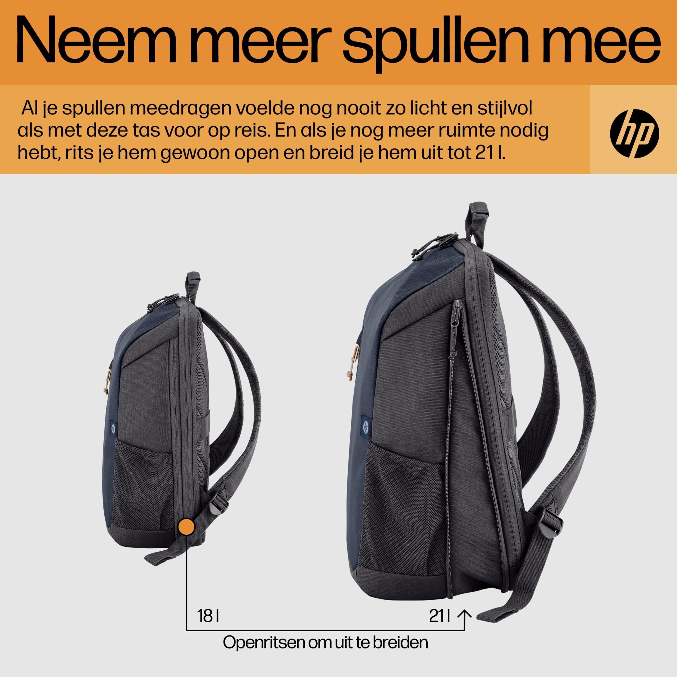 HP Travel 15,6 Laptop Backpack, 18 liter, Iron Grey - Afbeelding 9