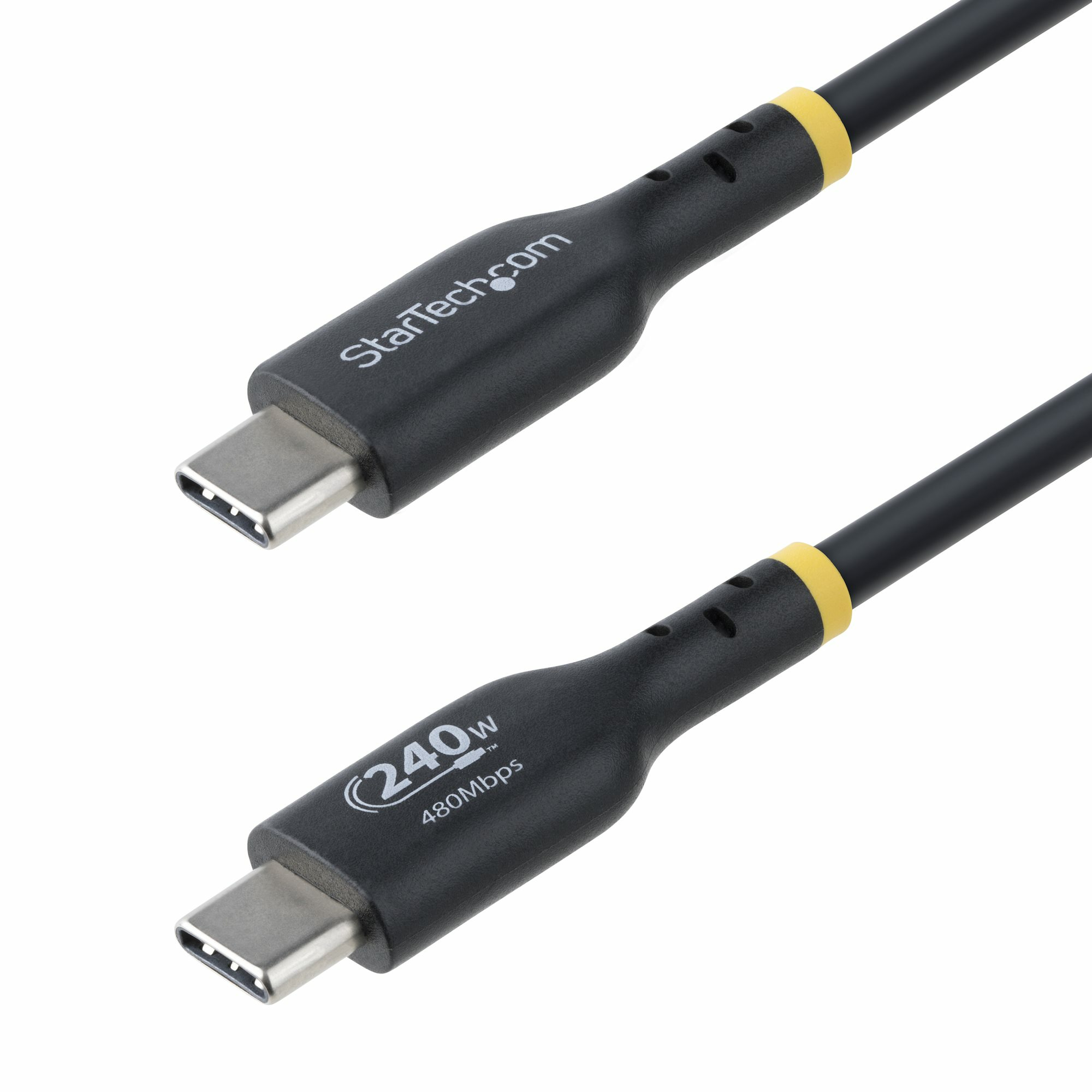 StarTech.com 3m USB-C Laadkabel, Charge & Sync, 240W (5A) PD EPR, USB 2.0, Laptop Type C Laadkabel, USB-IF Gecertificeerd, TPE Mantel - Zwarte USB-C Oplaadkabel