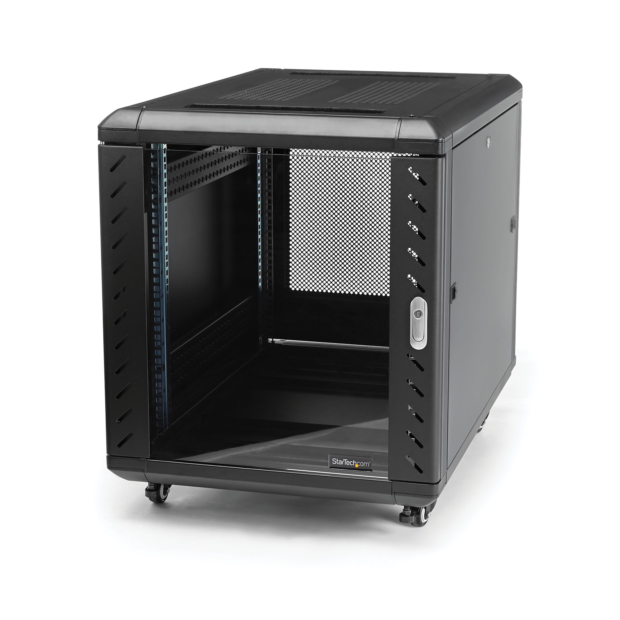 StarTech.com 4 Post 12U Netwerkkast, Vergrendelbare 19" Patchkast voor Computer / AV / IT / Data Apparatuur, Server Rack voor Bureau/Thuis met Wielen & Verstelbare Montagerails