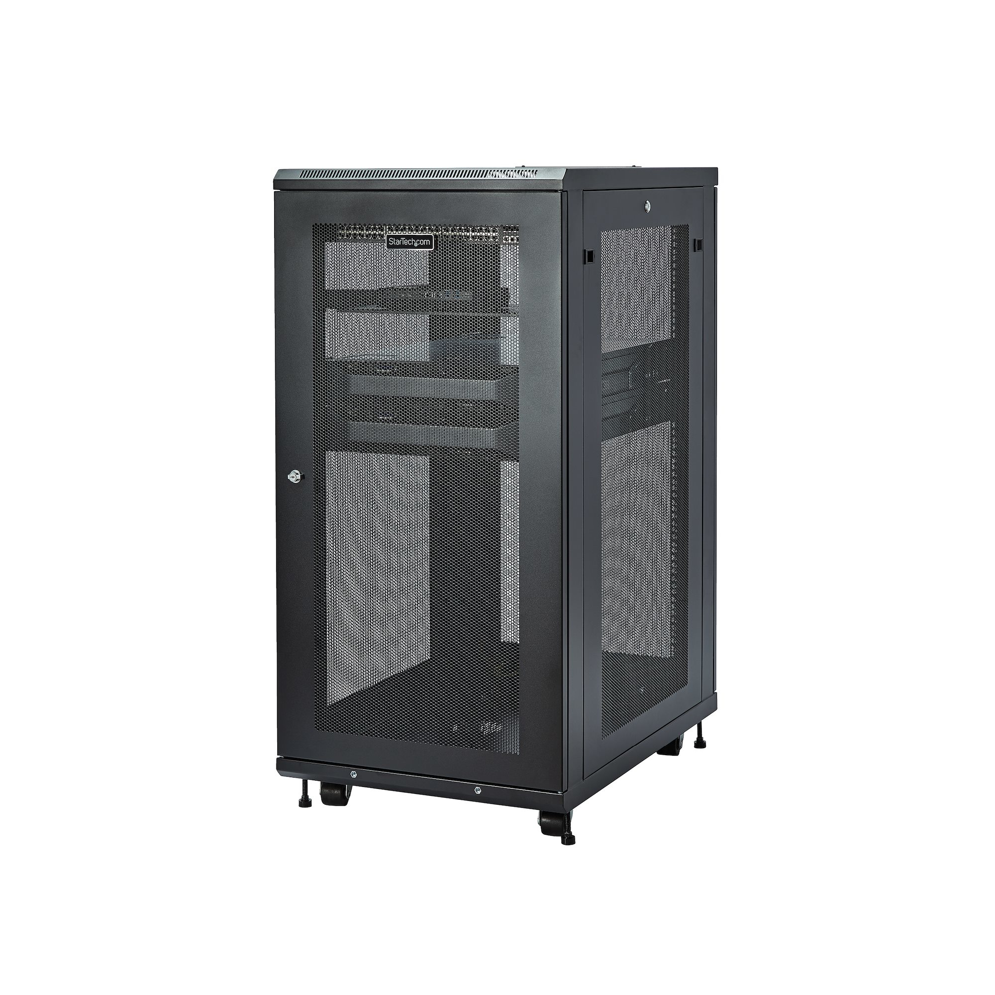 StarTech.com 4 Post 24U Netwerkkast, Vergrendelbare 19" Patchkast voor Computer / AV / IT / Data Apparatuur, Server Rack voor Bureau/Thuis met Wielen & Verstelbare Montagerails - Afbeelding 4