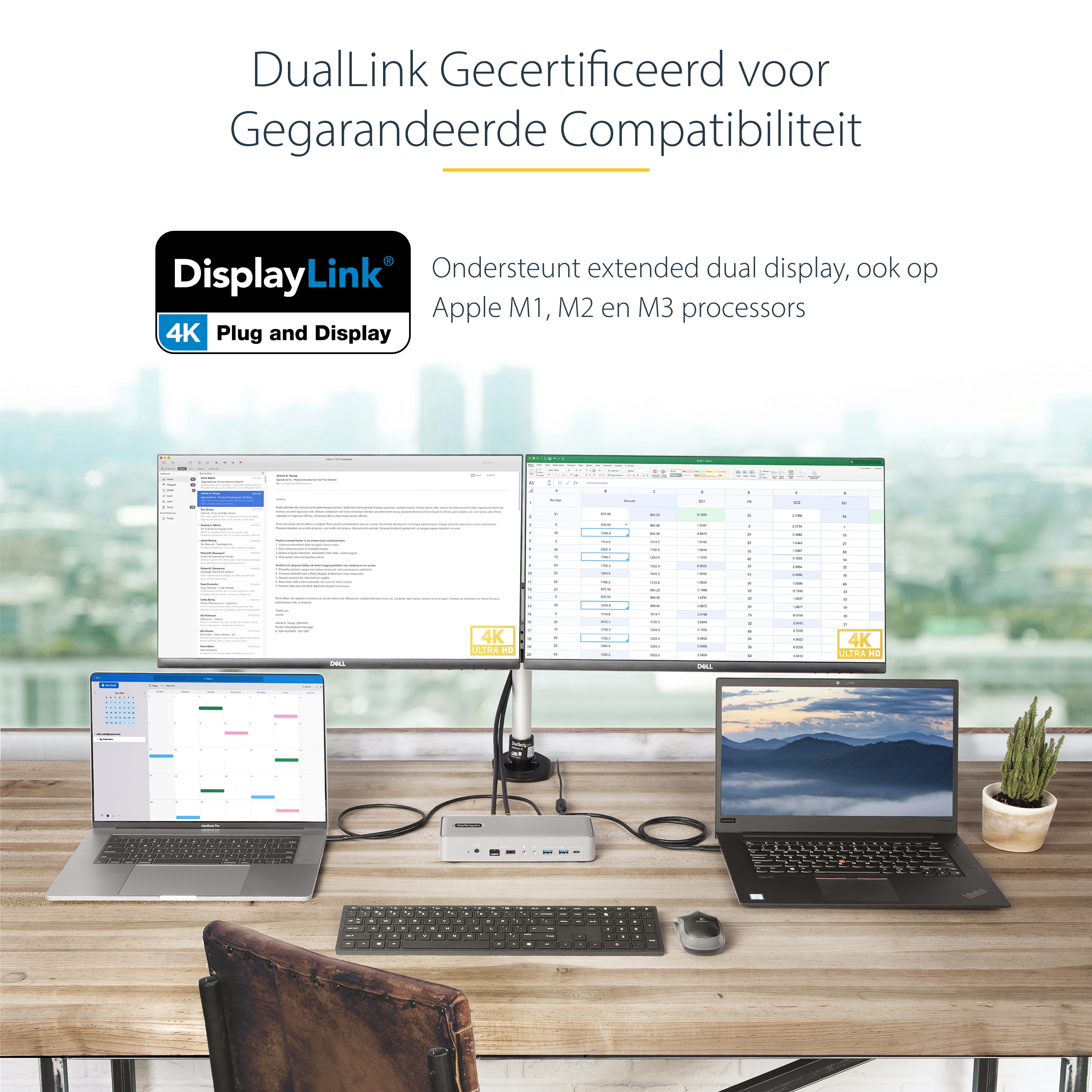 StarTech.com Dual-Laptop USB-C KVM Docking Station, Dual Monitor 4K 60Hz DisplayPort Dock, 5-Port USB Hub, GbE, 90W/45W Power Delivery voor Twee Laptops, Windows/Mac, Dual Host KVM Dock - Afbeelding 11