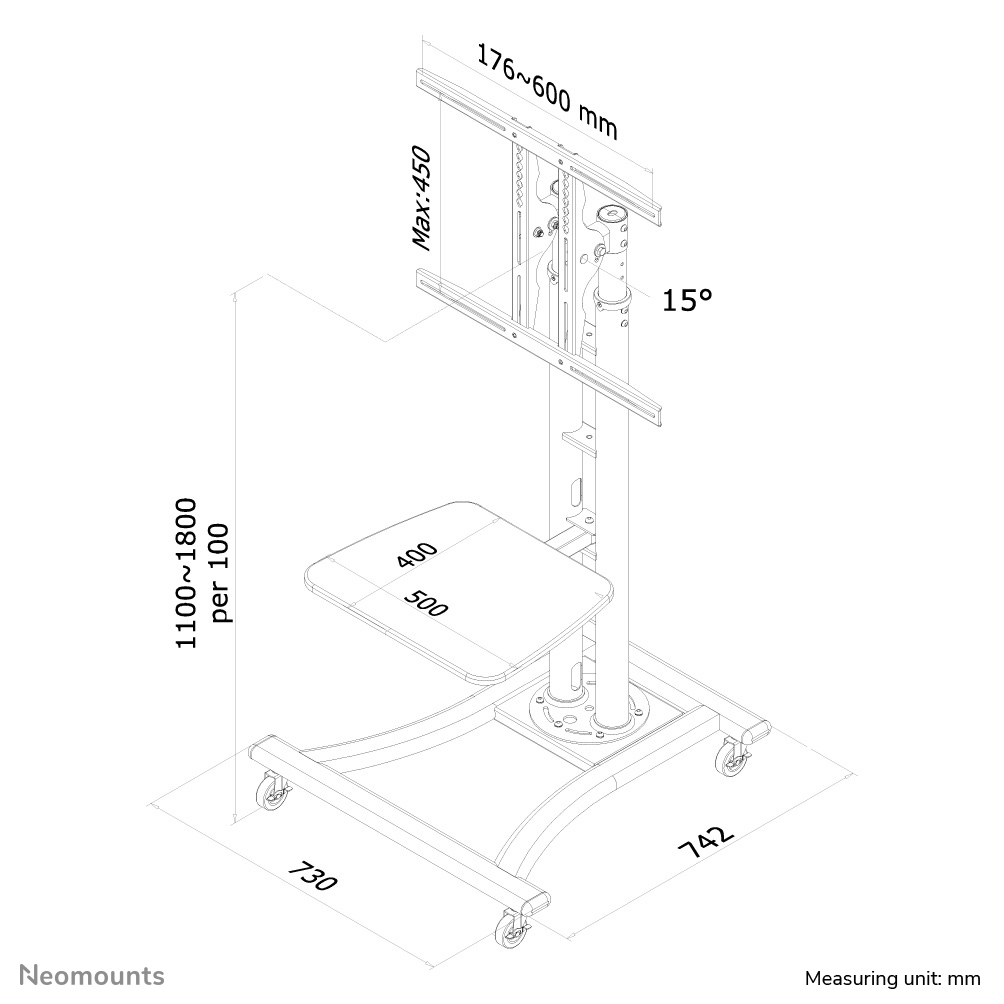 Neomounts PLASMA-M1800E TV trolley 27-70" - Afbeelding 7