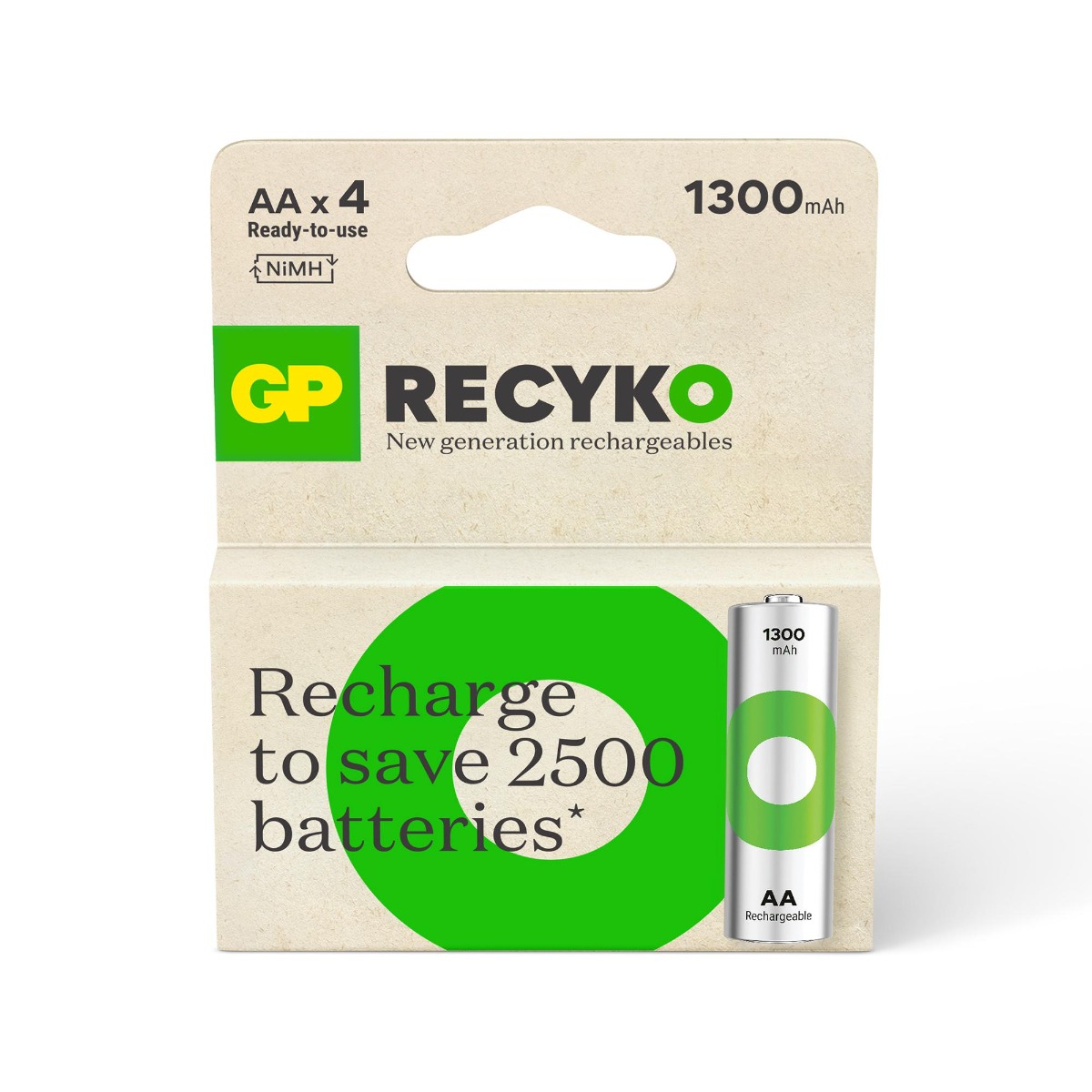 GP NiMH ReCyko+ AA Batterijen 1300mAh (4-pack)