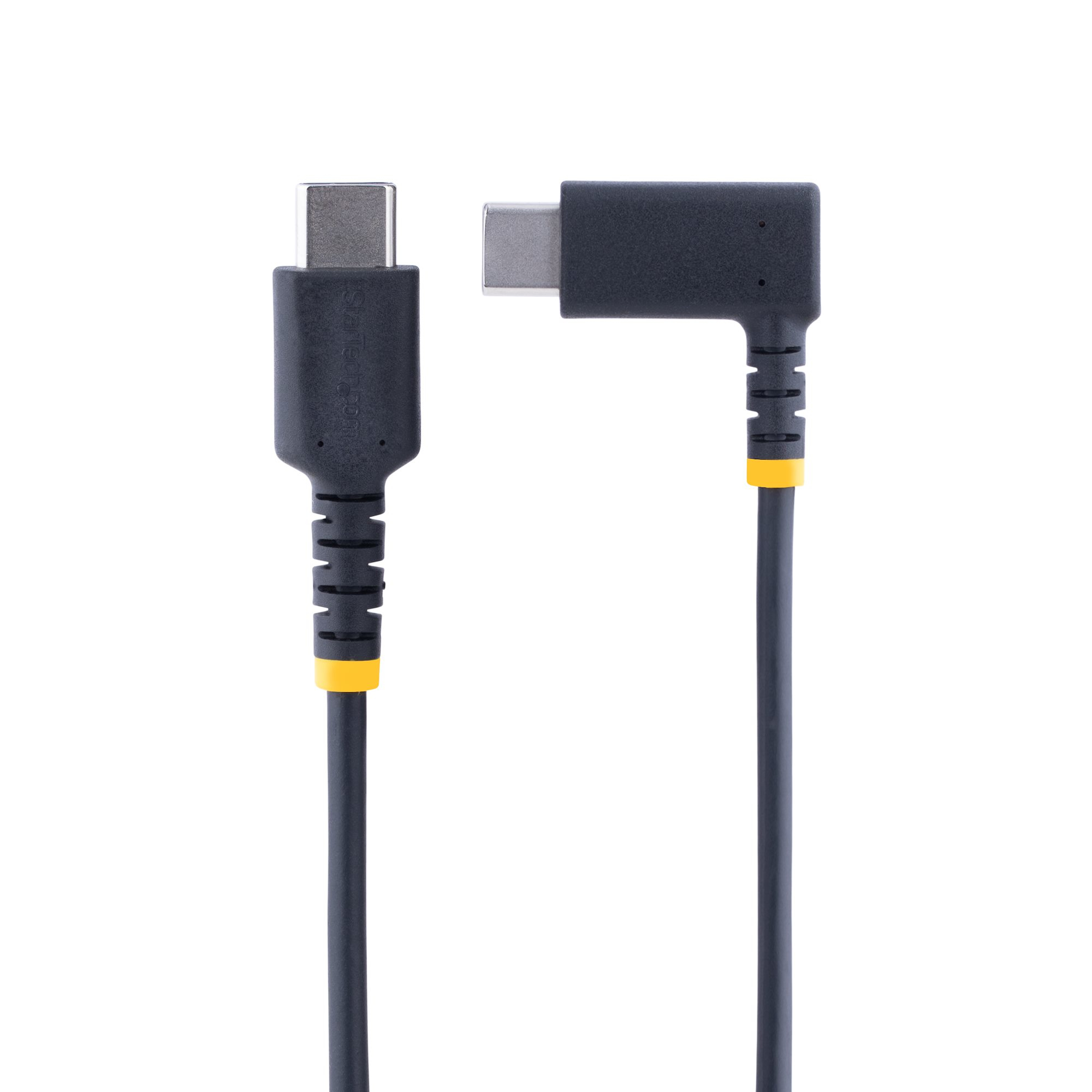 StarTech.com 30cm USB-C Laadkabel, Robuuste Haakse Fast Charge & Sync Type C Kabel, 60W (3A) PD, USB 2.0, TPE Mantel en Aramidevezels - Zwarte USB Oplaadkabel - Afbeelding 4