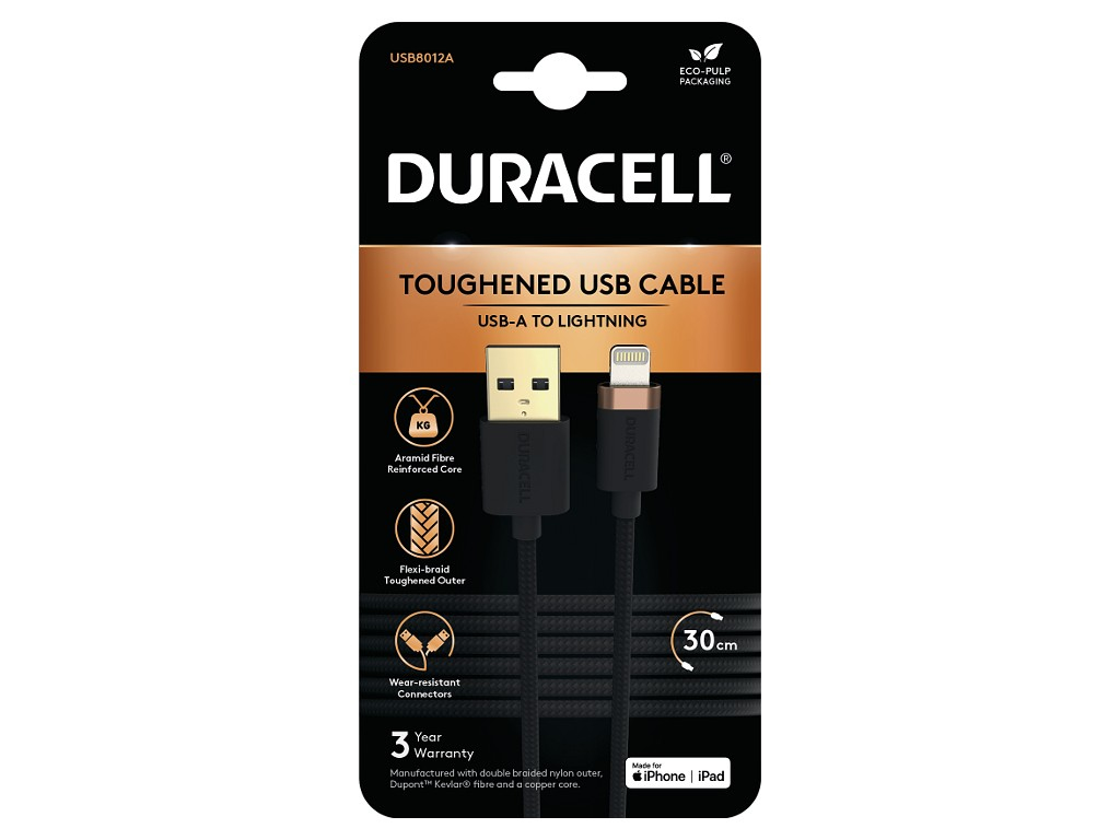 Duracell USB8012A Lightning-kabel Zwart