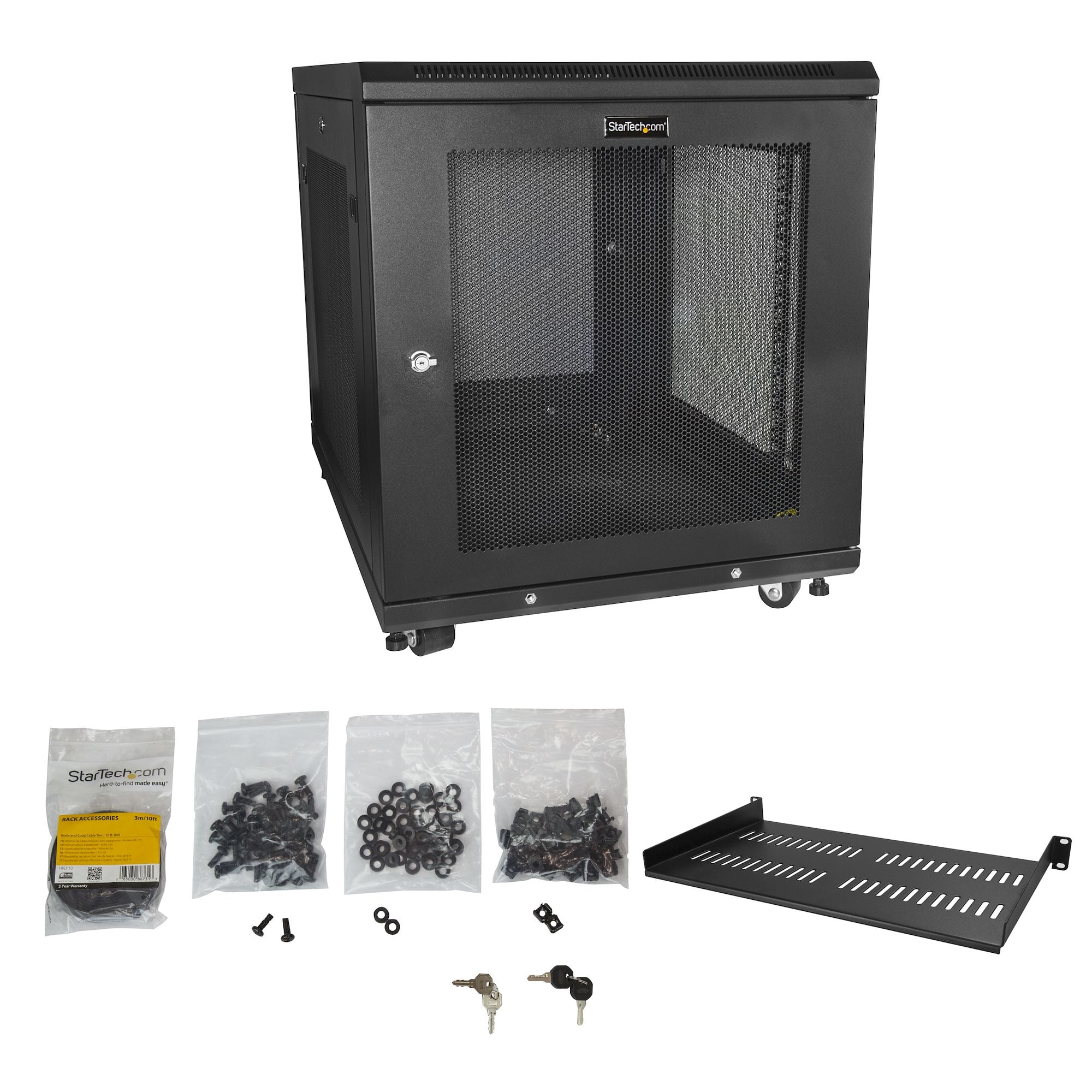 StarTech.com 4 Post 12U Netwerkkast, Vergrendelbare 19" Patchkast voor Computer / AV / IT / Data Apparatuur, Server Rack voor Bureau/Thuis met Wielen & Verstelbare Montagerails - Afbeelding 4
