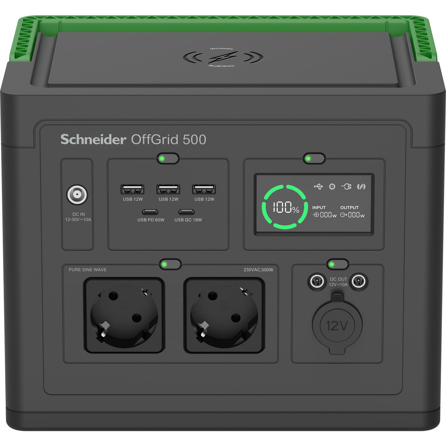 APC SE OffGrid Portable Power Station 500 - Li-Ion accu, LCD, 2x stopcontact, 3x USB-A, 2x USB-C, 3x 12V, draadloze lader - Afbeelding 2