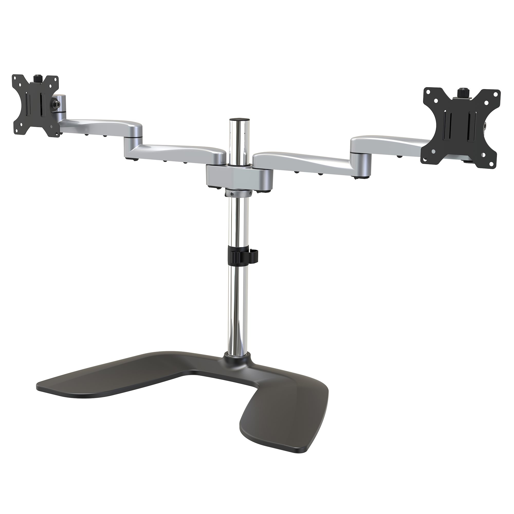 StarTech.com Dual Monitor Stand, Ergonomische Monitorstandaard voor VESA Schermen tot 32" (8kg), Vrijstaande en Scharnierende Universele Monitorsteun/Bureaustandaard, Verstelbare Hoogte, Zilver
