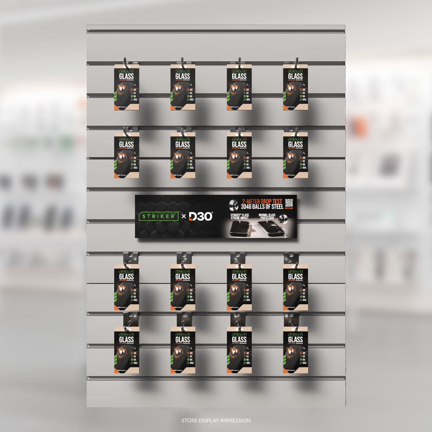 POS - Striker D3O - Forex Horizontal - Double sided print - 75x20cm - Drop Test / Industries incl. klittenband - Afbeelding 2