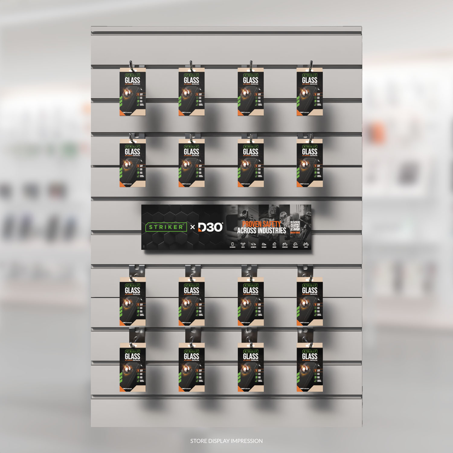 POS - Striker D3O - Forex Horizontal - Double sided print - 75x20cm - Drop Test / Industries incl. klittenband - Afbeelding 3