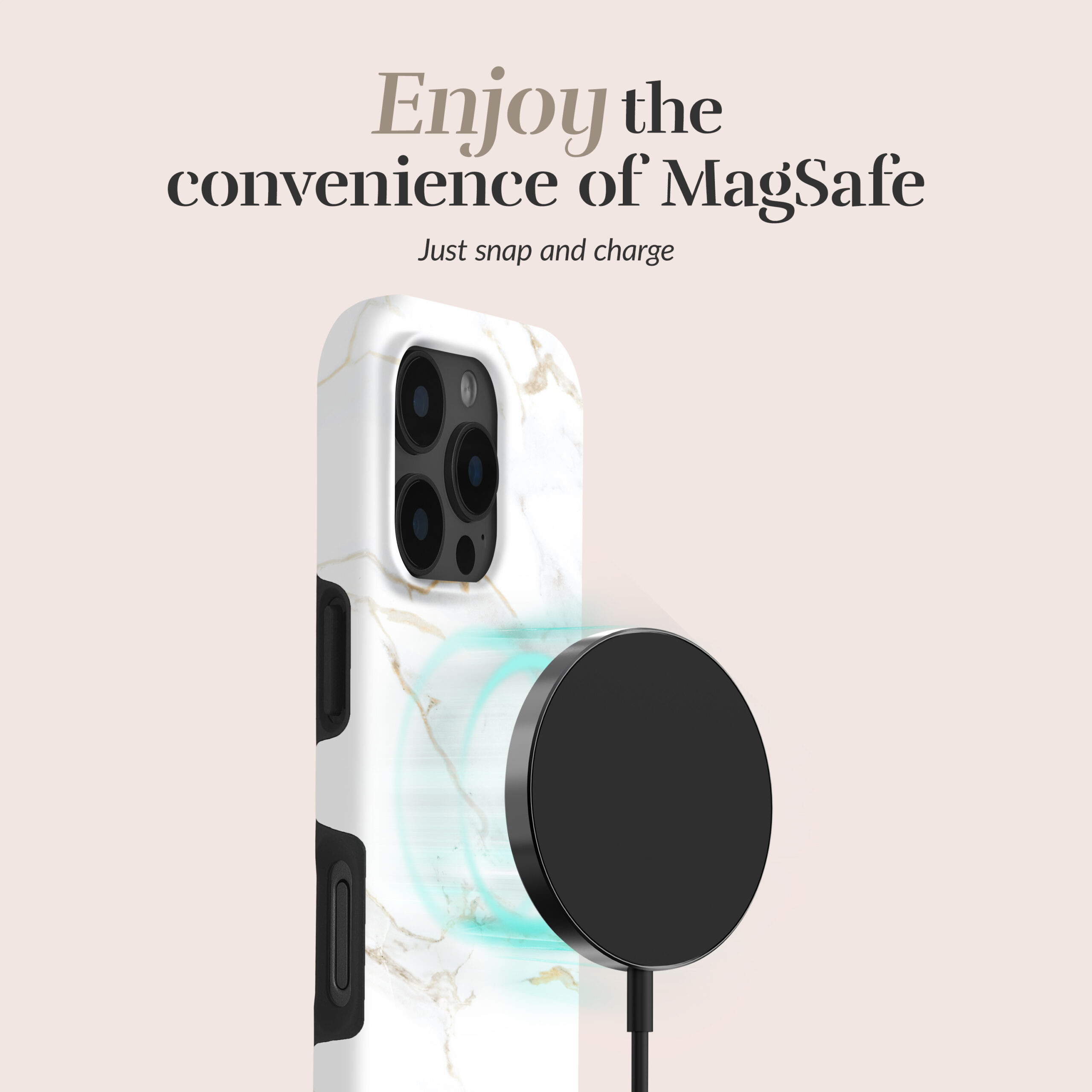 MIO White Marble Magsafe Compatible for iPhone 16 Pro - Afbeelding 2