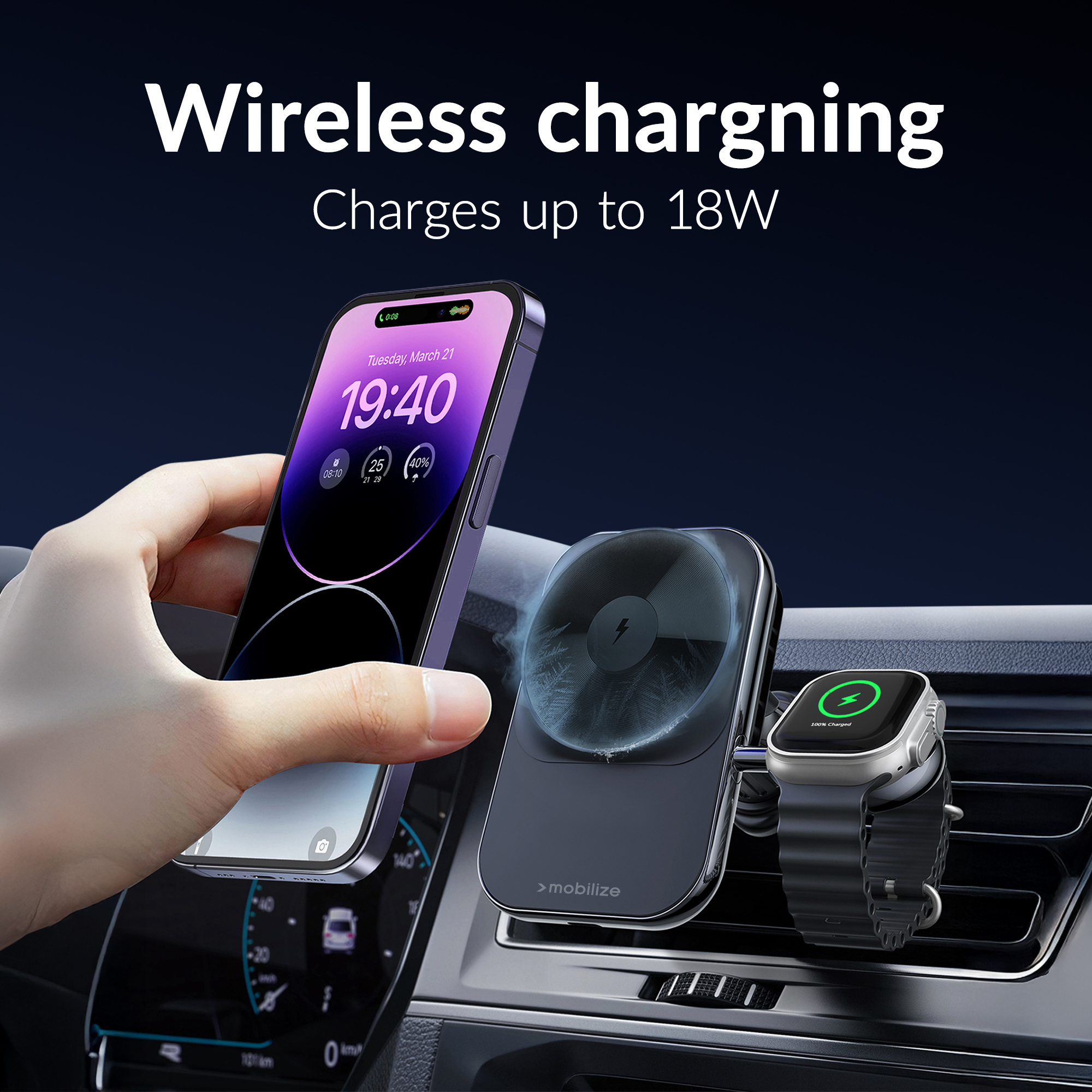 Mobilize MagSafe Compatible Car Charger for Phone and Watch 18W Black - Afbeelding 3