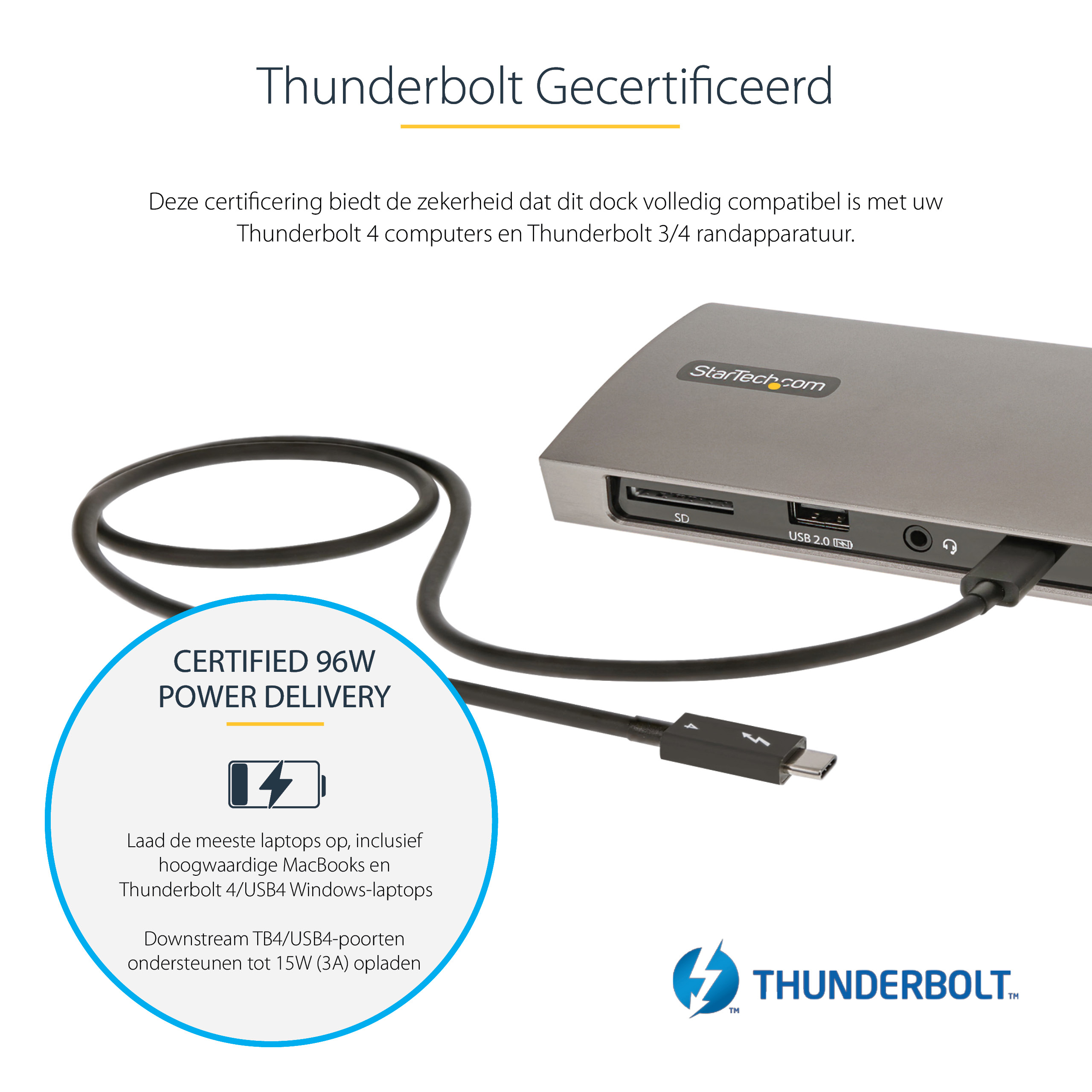 StarTech.com Thunderbolt 4 Dock, 96W Power Delivery, Single 8K/Dual Monitor 4K 60Hz, 3xTB4/USB4 ports, 4xUSB-A, SD, GbE, Thunderbolt 4 Docking Station voor Windows of TB3 MacBook, 0.8m Kabel - Afbeelding 10