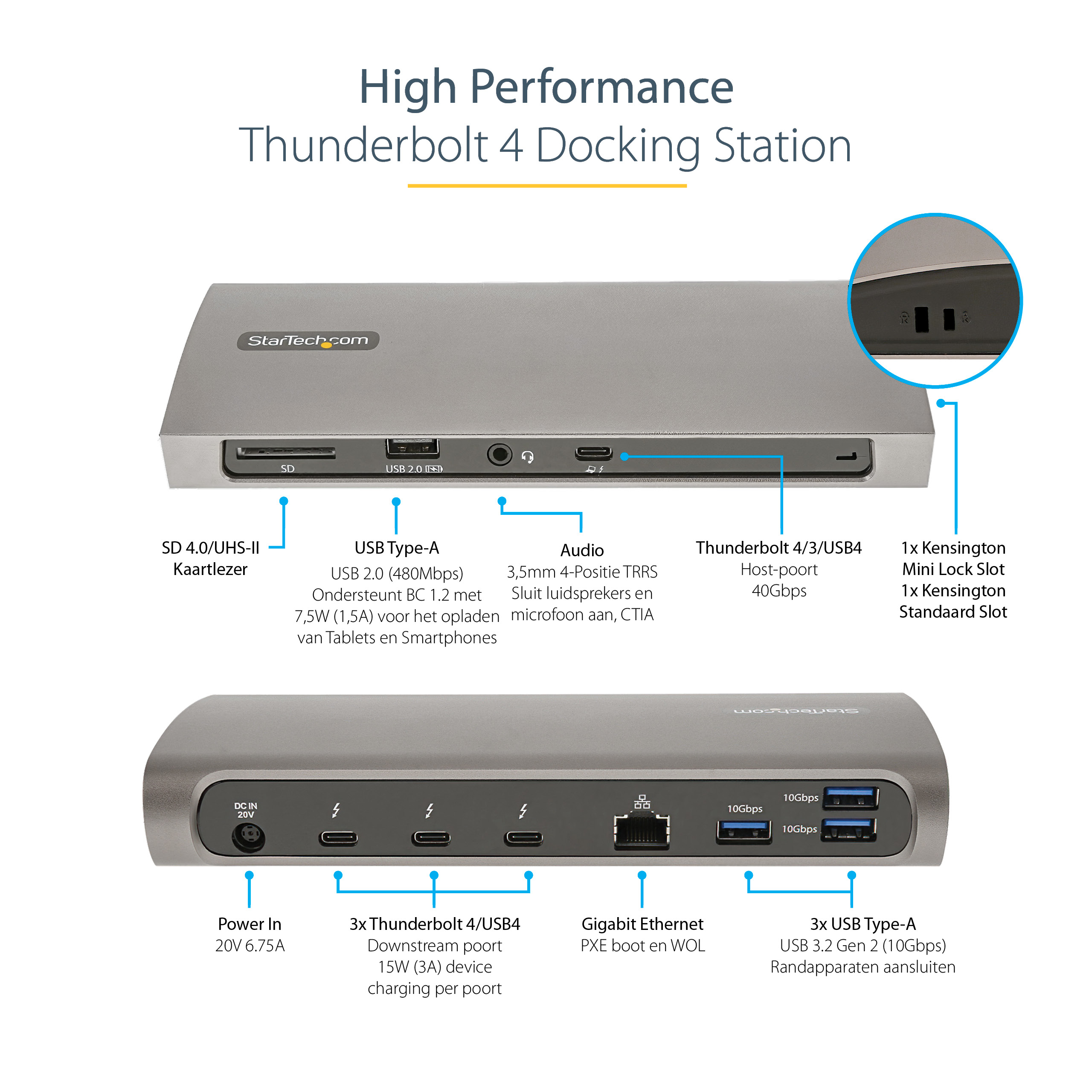 StarTech.com Thunderbolt 4 Dock, 96W Power Delivery, Single 8K/Dual Monitor 4K 60Hz, 3xTB4/USB4 ports, 4xUSB-A, SD, GbE, Thunderbolt 4 Docking Station voor Windows of TB3 MacBook, 0.8m Kabel - Afbeelding 9