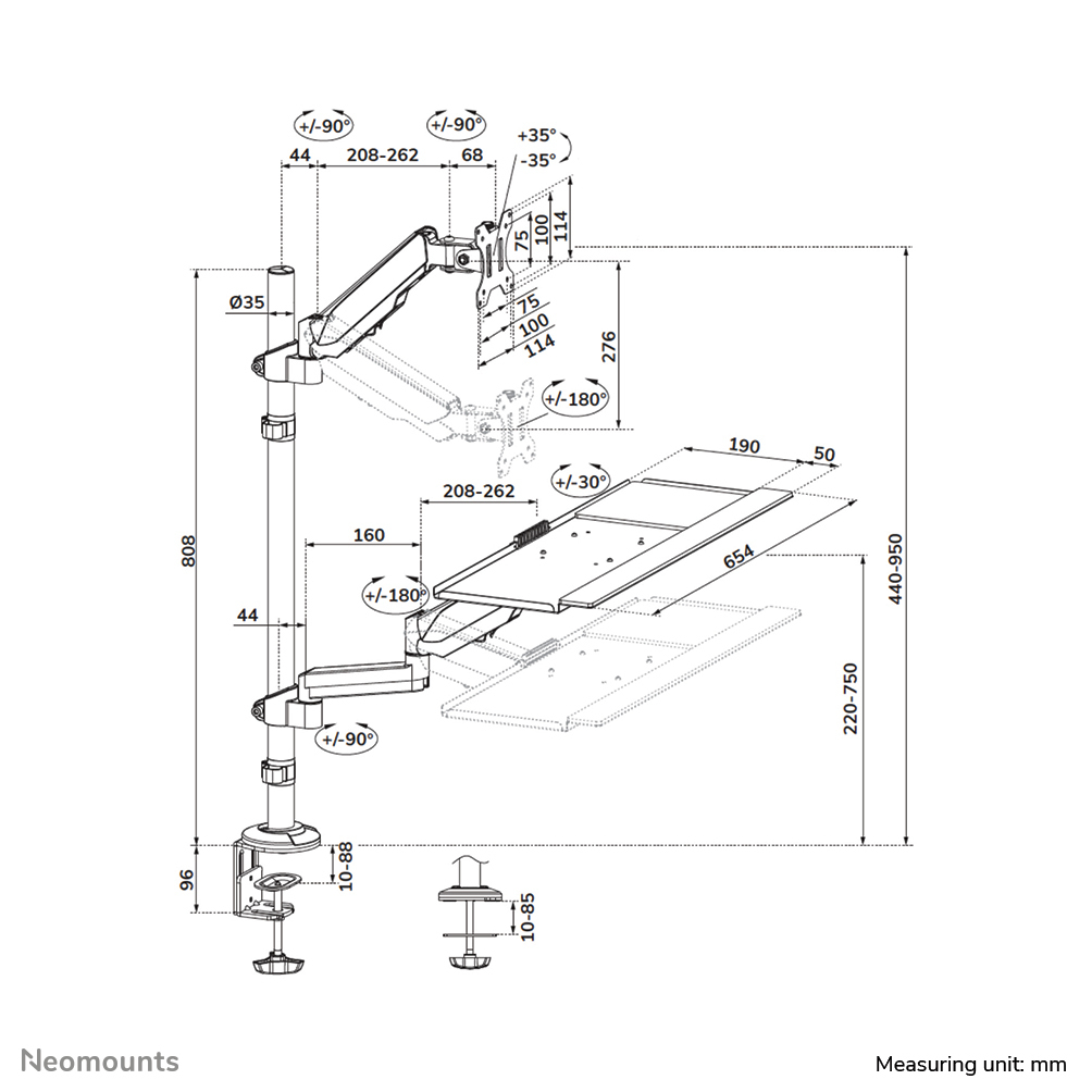 Neomounts DS90-325BL1 Zit-sta werkstation bureau 17-32" - gasveer - Afbeelding 17