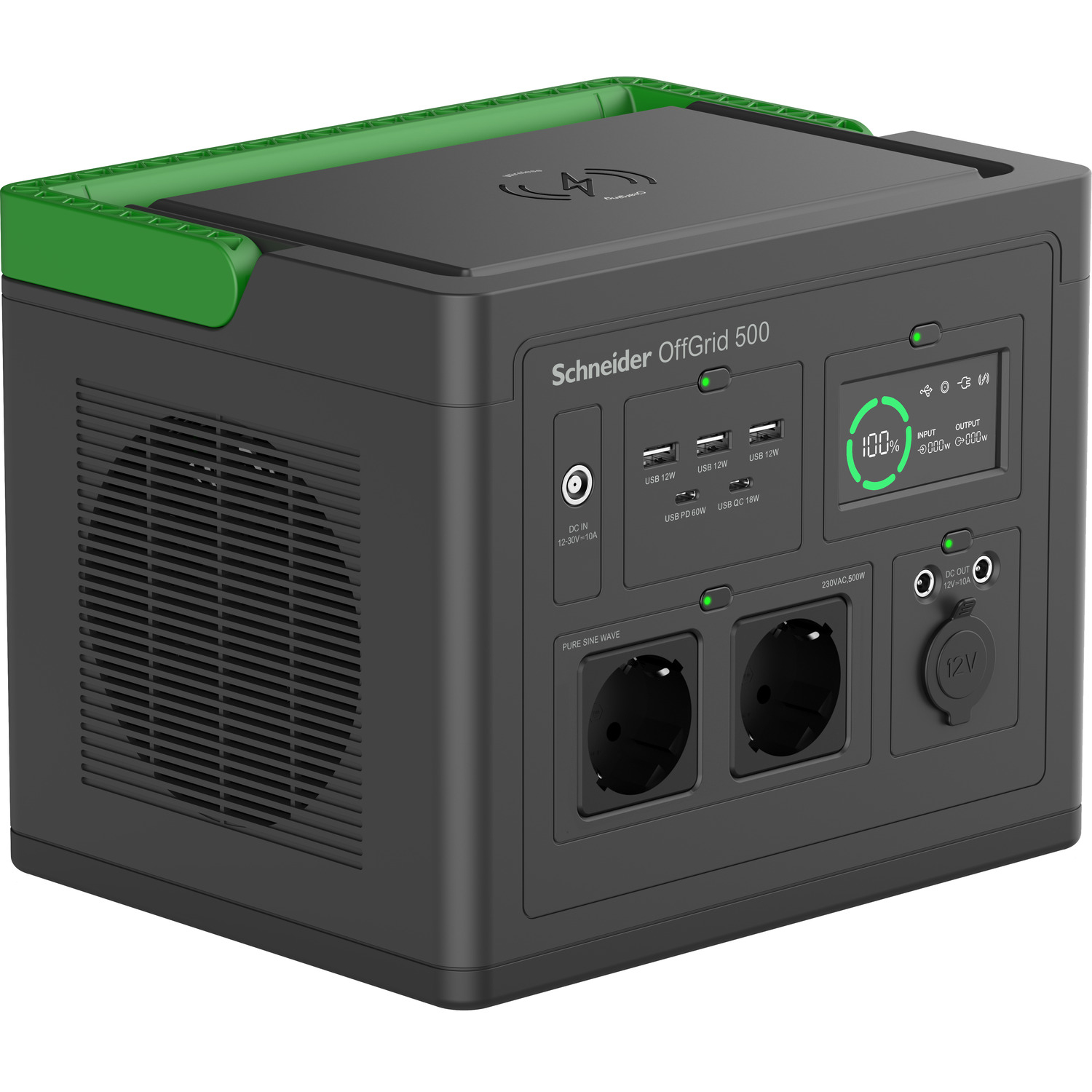 APC SE OffGrid Portable Power Station 500 - Li-Ion accu, LCD, 2x stopcontact, 3x USB-A, 2x USB-C, 3x 12V, draadloze lader - Afbeelding 3