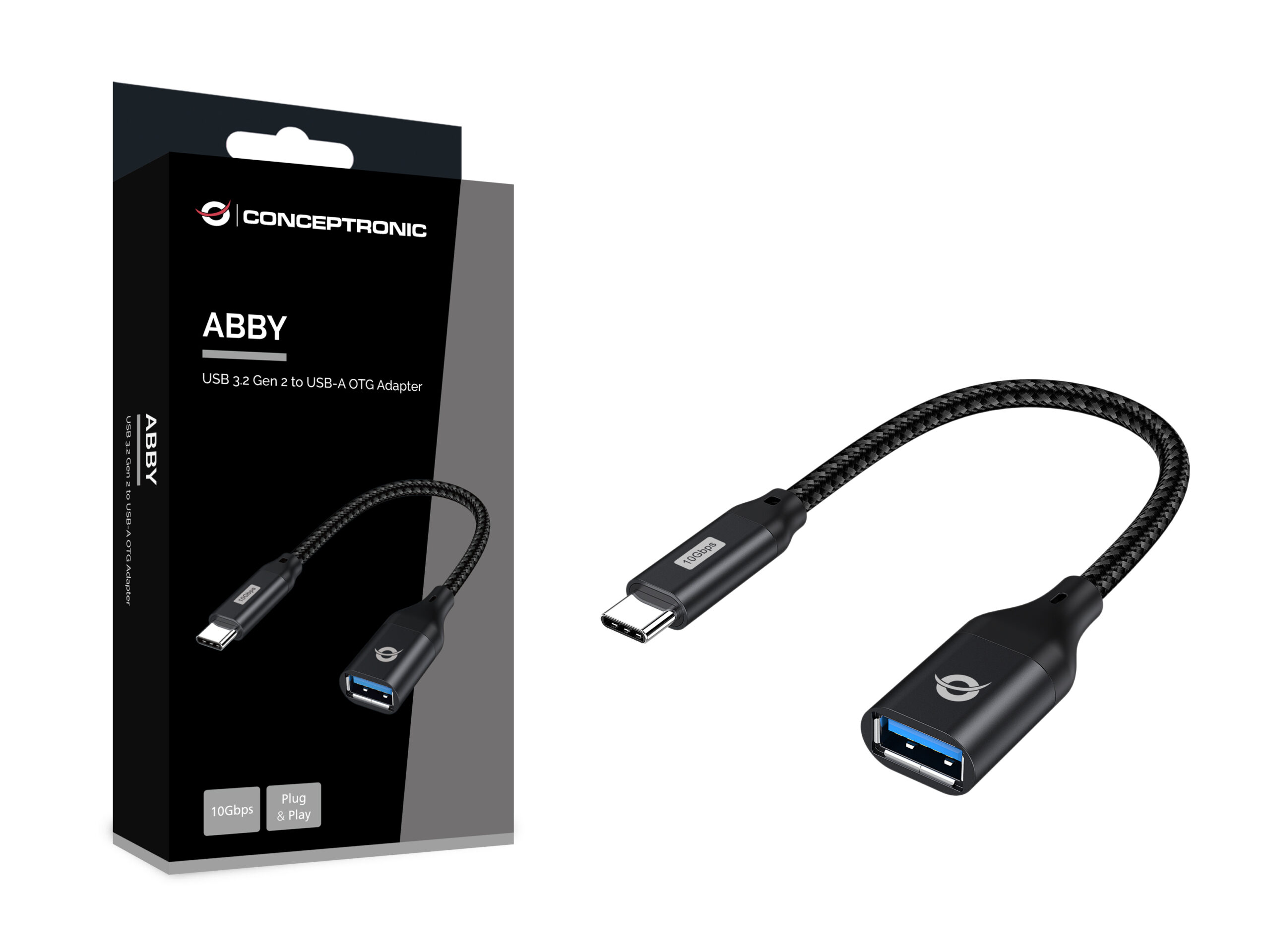 Conceptronic ABBY18B tussenstuk voor kabels USB-C USB-A Zwart - Afbeelding 3