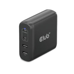 CLUB3D Travel Charger 100W GaN technology, Four port USB Type-A(2x) and -C(2x), Power Delivery(PD) 3.0 Support