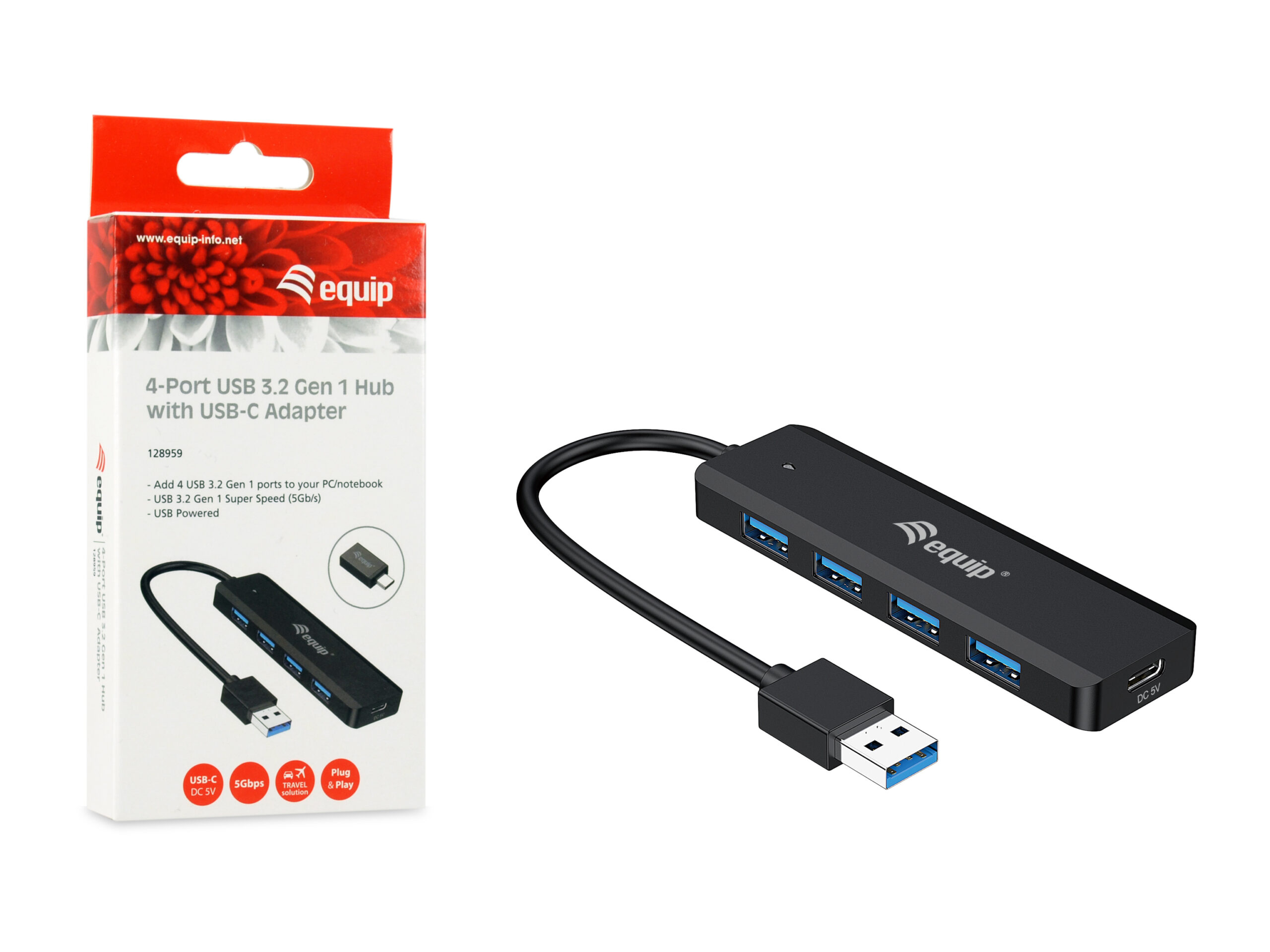 Equip 128959 interface hub USB 3.2 Gen 1 (3.1 Gen 1) Type-A 5000 Mbit/s Zwart - Afbeelding 8