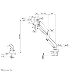 Neomounts DS70PLUS-450BL1 Monitorarm 17-49" - gasveer - Topfix - 180°-stop - Afbeelding 19
