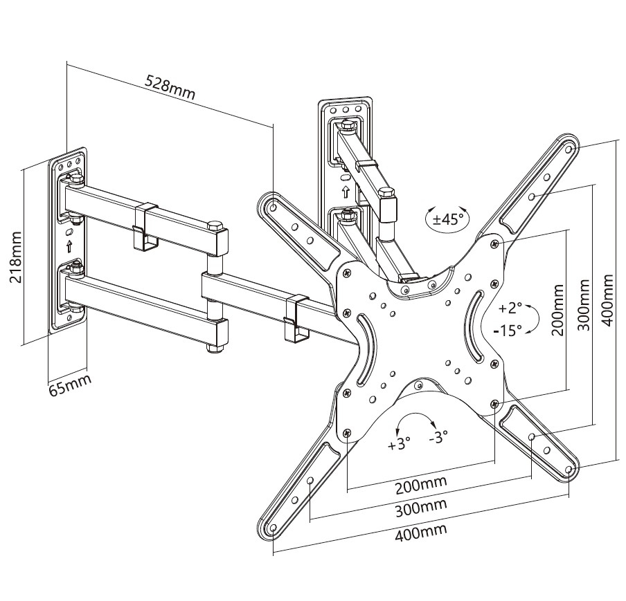 Equip 650328 23“-55” Full Motion Hoek TV Muurbeugel - Afbeelding 9