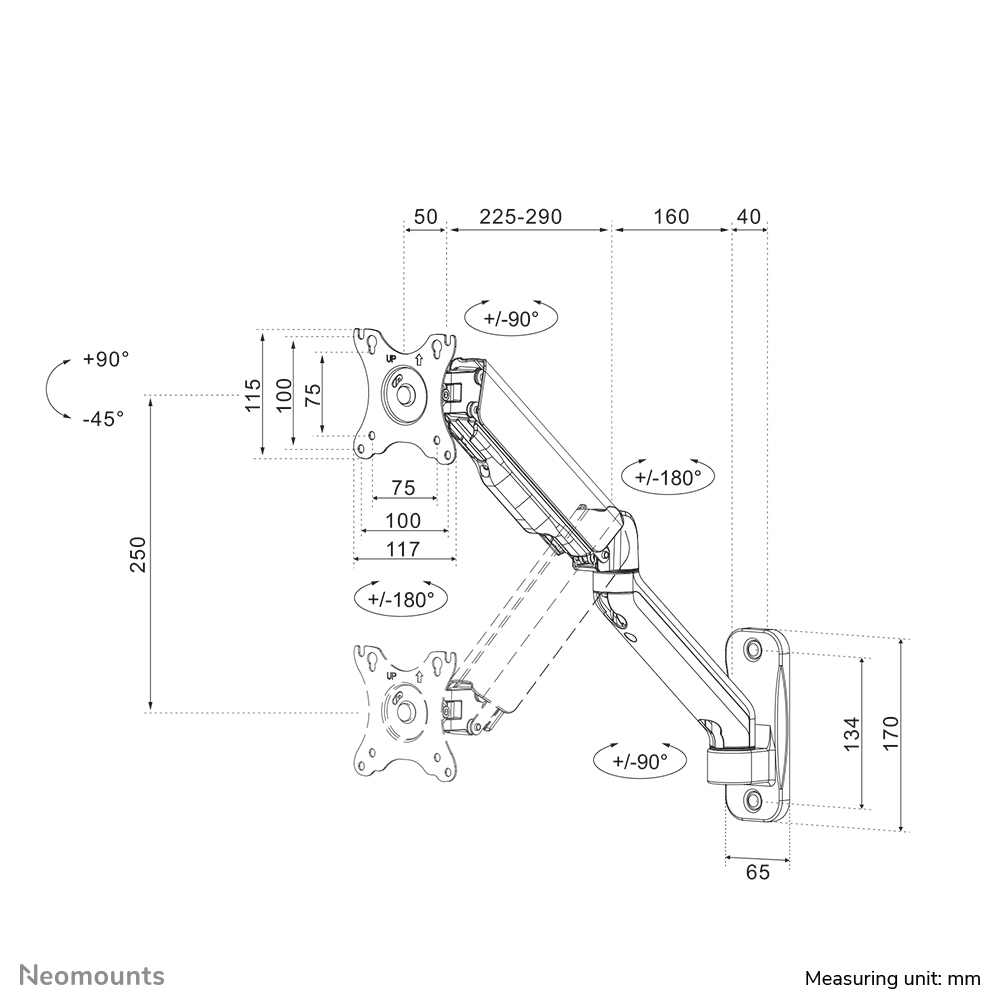Neomounts WL70-450BL11 Monitor/TV-beugel wand 17-32" - gasveer - full motion - Afbeelding 20