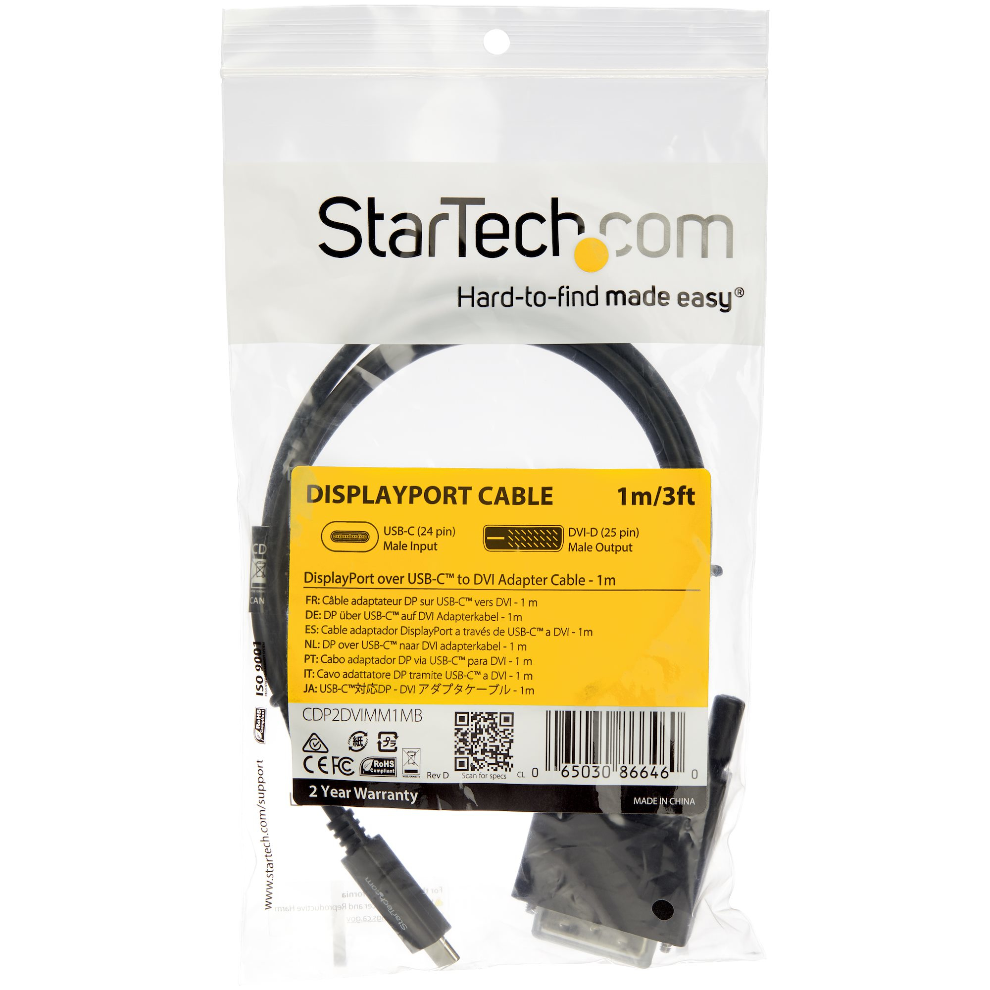 StarTech.com 1 m USB-C naar DVI kabel 1920x1200 zwart - Afbeelding 6