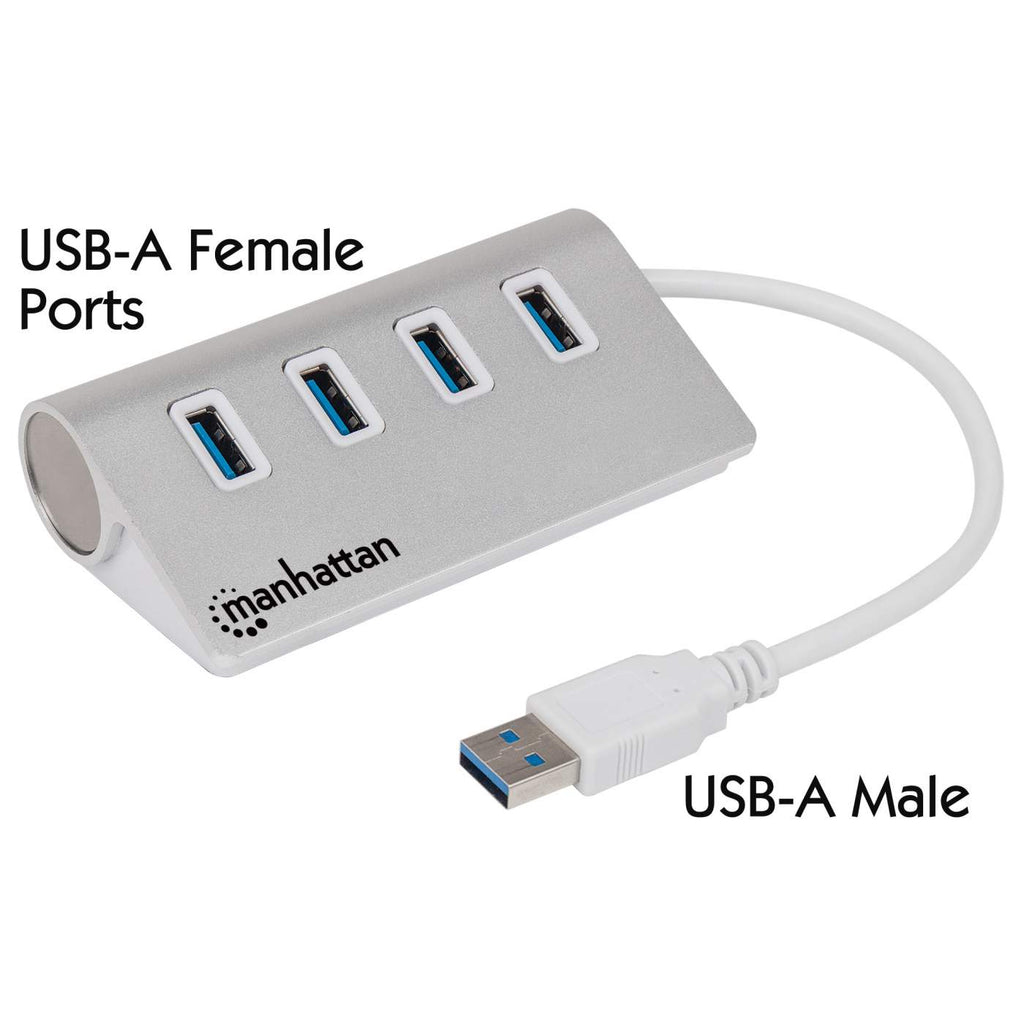 Manhattan 163767 interface hub USB 3.2 Gen 1 (3.1 Gen 1) Type-A 5000 Mbit/s Aluminium, Wit - Afbeelding 3