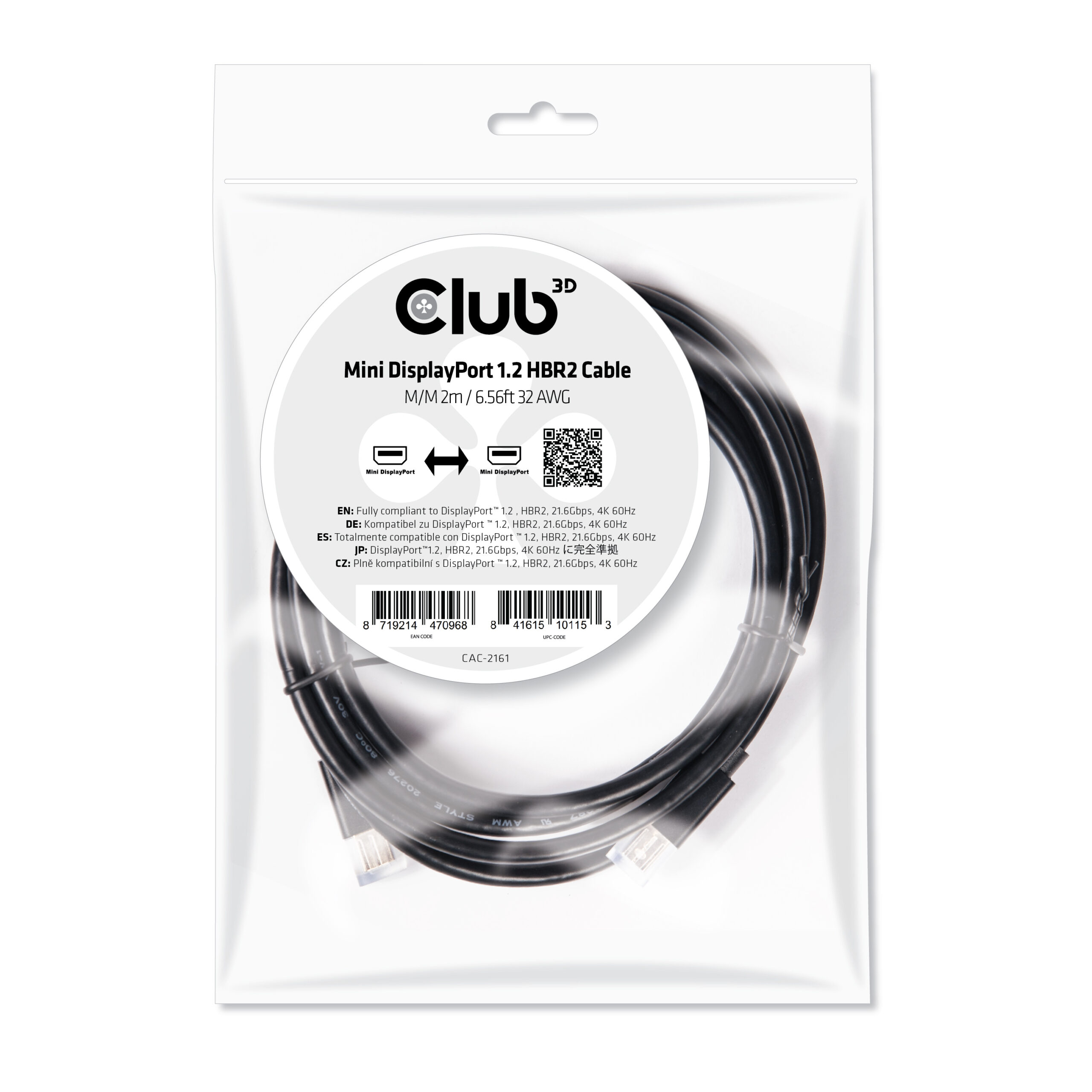 CLUB3D Mini DisplayPort 1.2 HBR2 Cable M/M 2meter 4K60Hz - Afbeelding 11