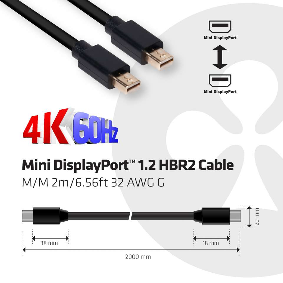 CLUB3D Mini DisplayPort 1.2 HBR2 Cable M/M 2meter 4K60Hz - Afbeelding 5