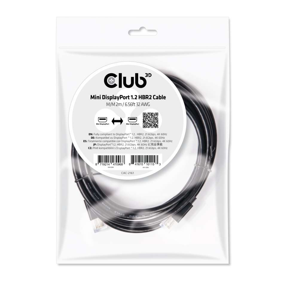 CLUB3D Mini DisplayPort 1.2 HBR2 Cable M/M 2meter 4K60Hz - Afbeelding 4