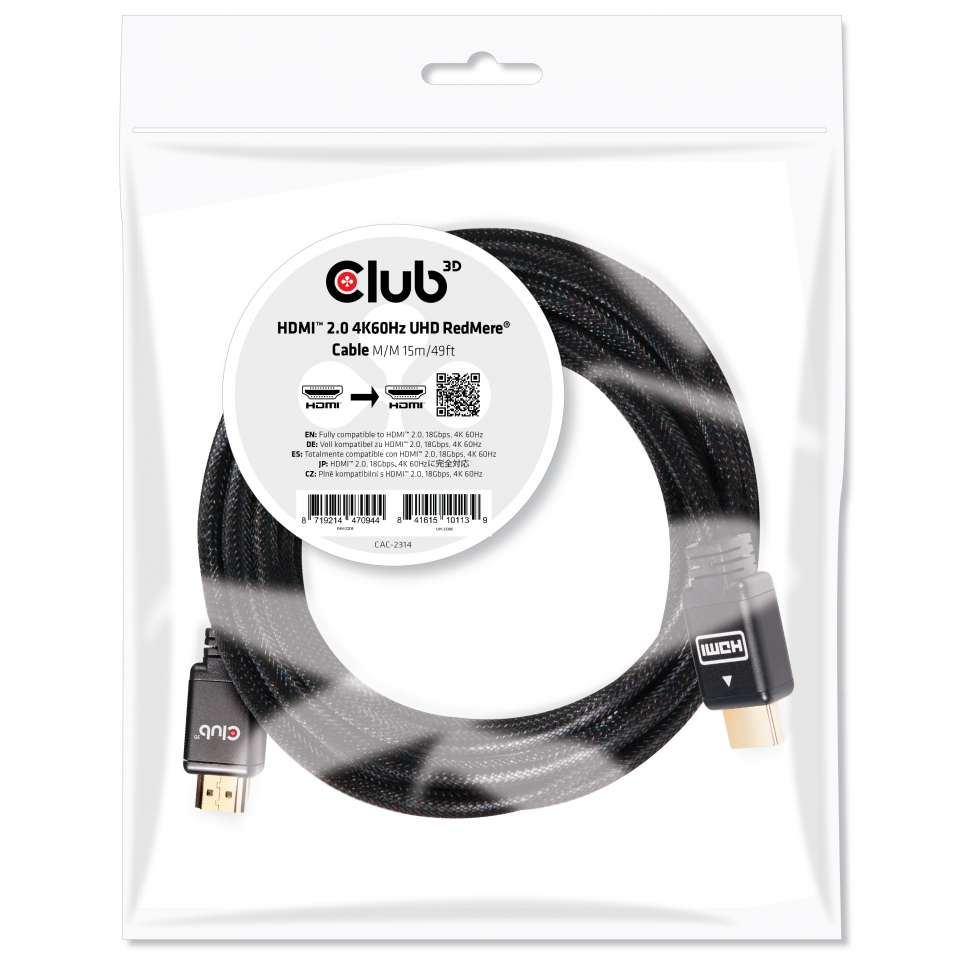 CLUB3D HDMI 2.0 4K60Hz UHD RedMere Kabel 15 meter - Afbeelding 3