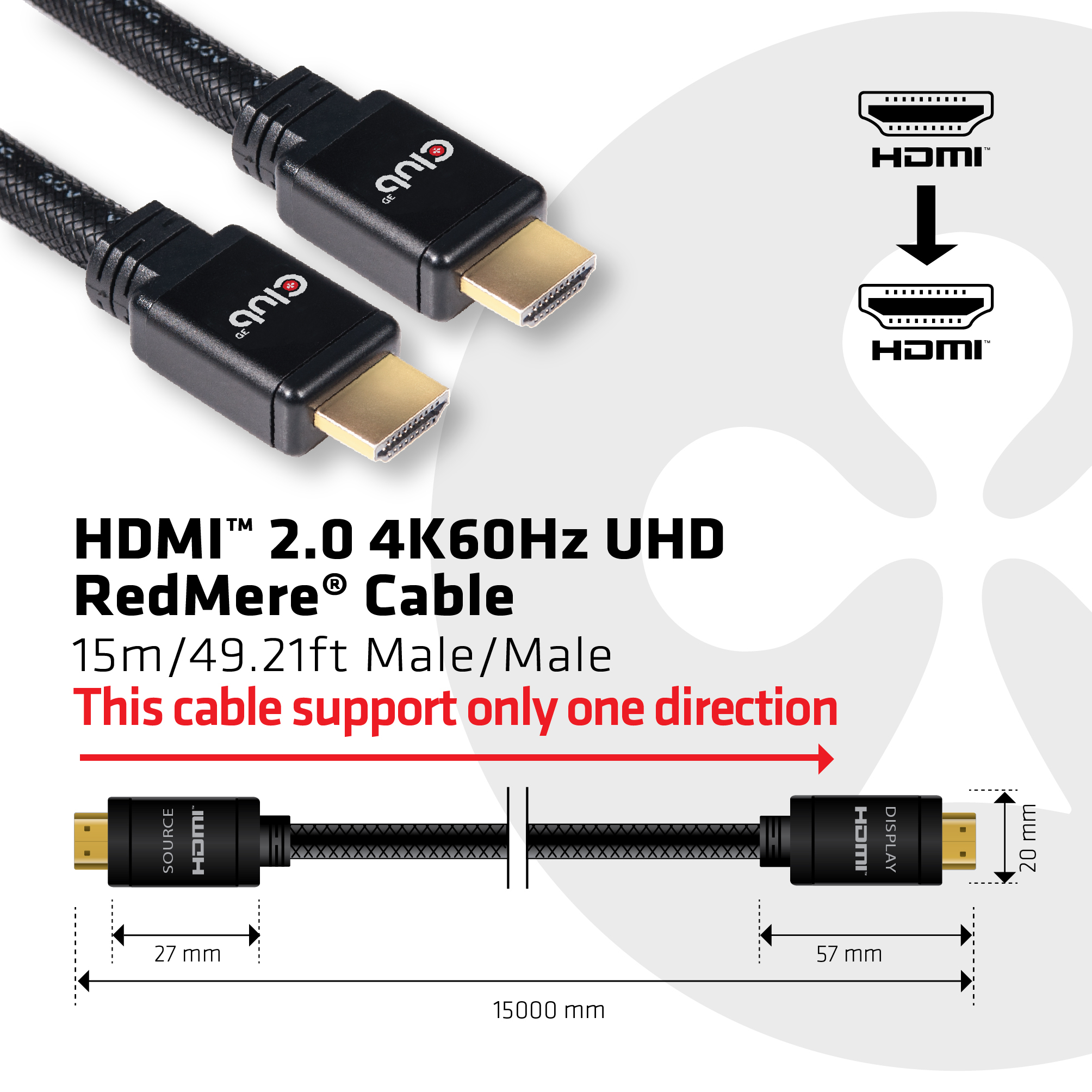 CLUB3D HDMI 2.0 4K60Hz UHD RedMere Kabel 15 meter - Afbeelding 4