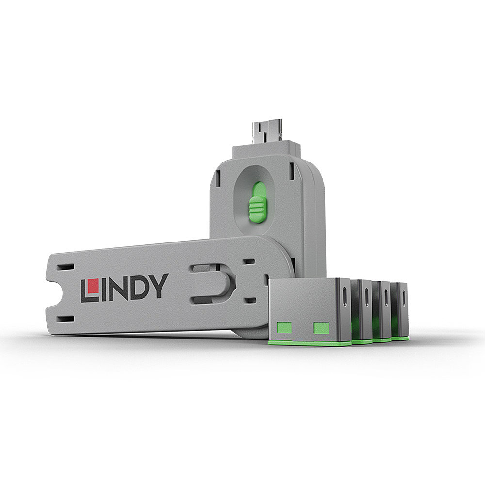 Lindy 40451 poortblokker Poortblokker + sleutel USB Type-A Groen Acrylonitrielbutadieenstyreen (ABS) 5 stuk(s) - Afbeelding 2