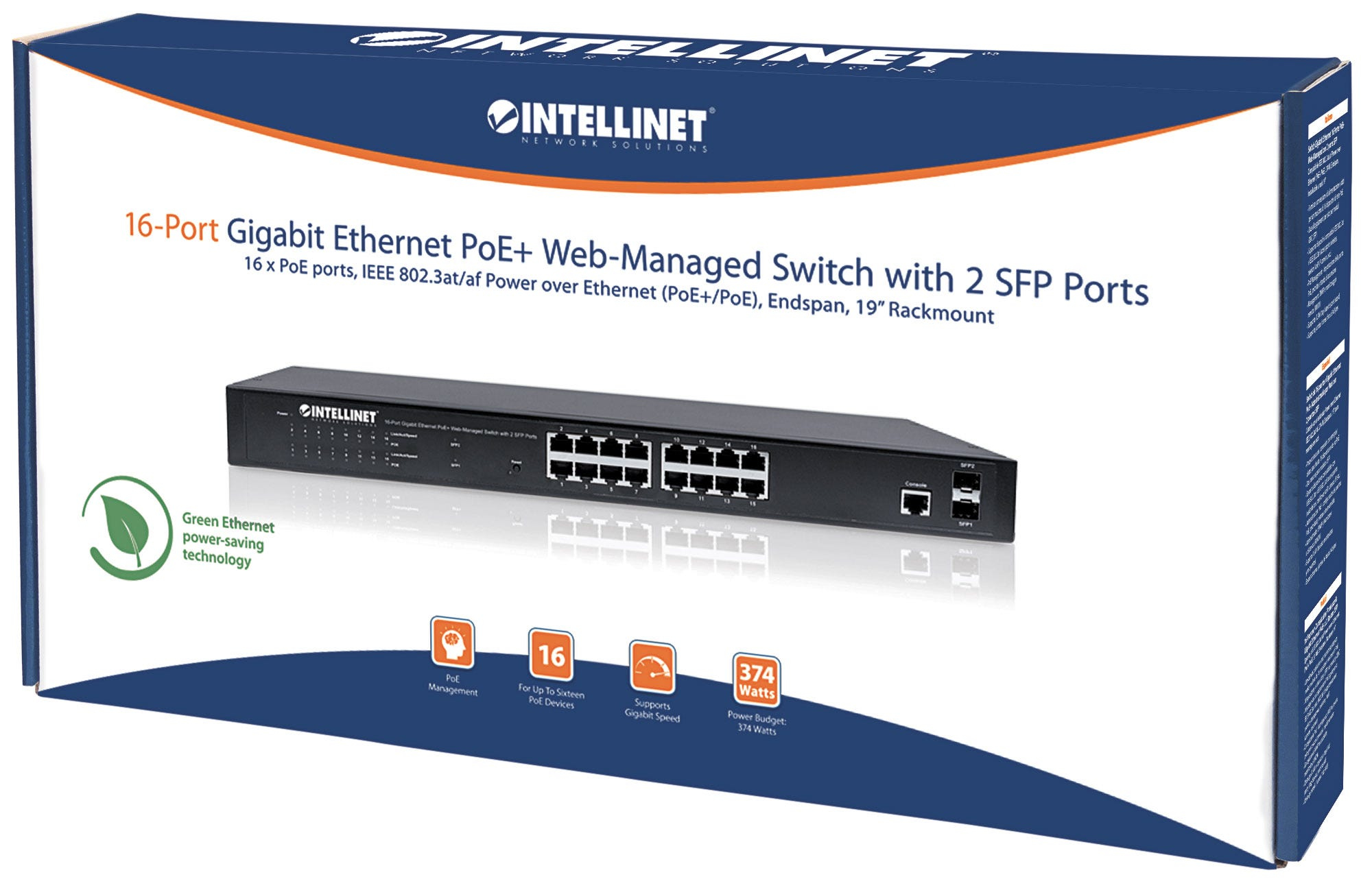 Intellinet 16-poorts Gigabit Ethernet PoE+ web-managed netwerk switch met 2x SFP, IEEE 802.3at/af conform, 374 W, endspan, 19" rackmontage, 3 jaar garantie - Afbeelding 6